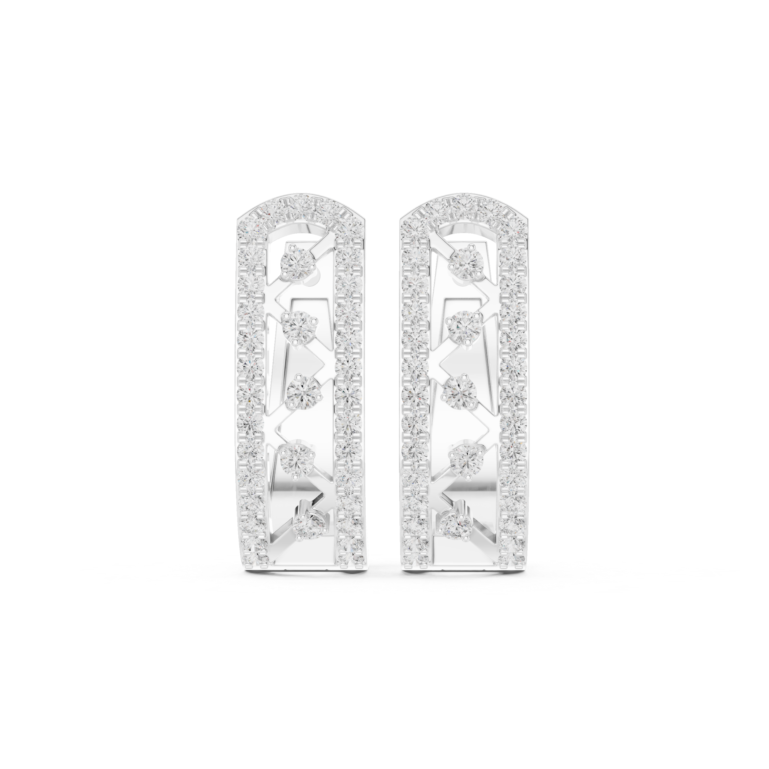 Architectural Grid Diamond Hoop Earrings in White Gold - VYKA Diamonds