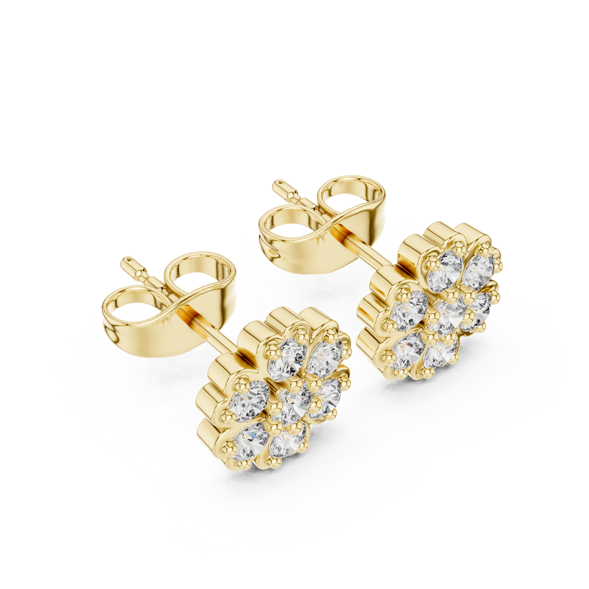 Quatrefoil Frame Diamond Stud Earrings
