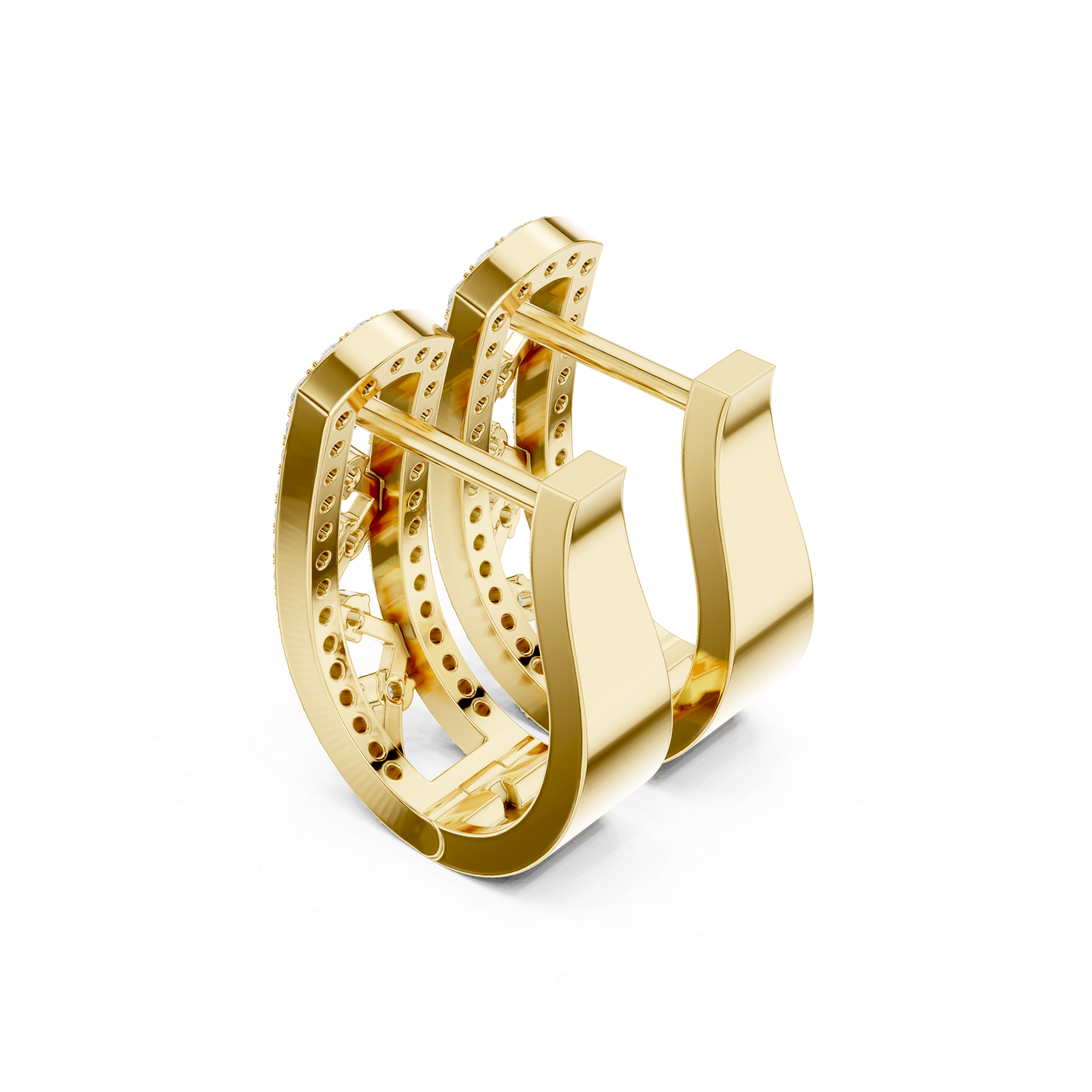 Architectural Grid Diamond Hoop Earrings in Yellow Gold - VYKA Diamonds