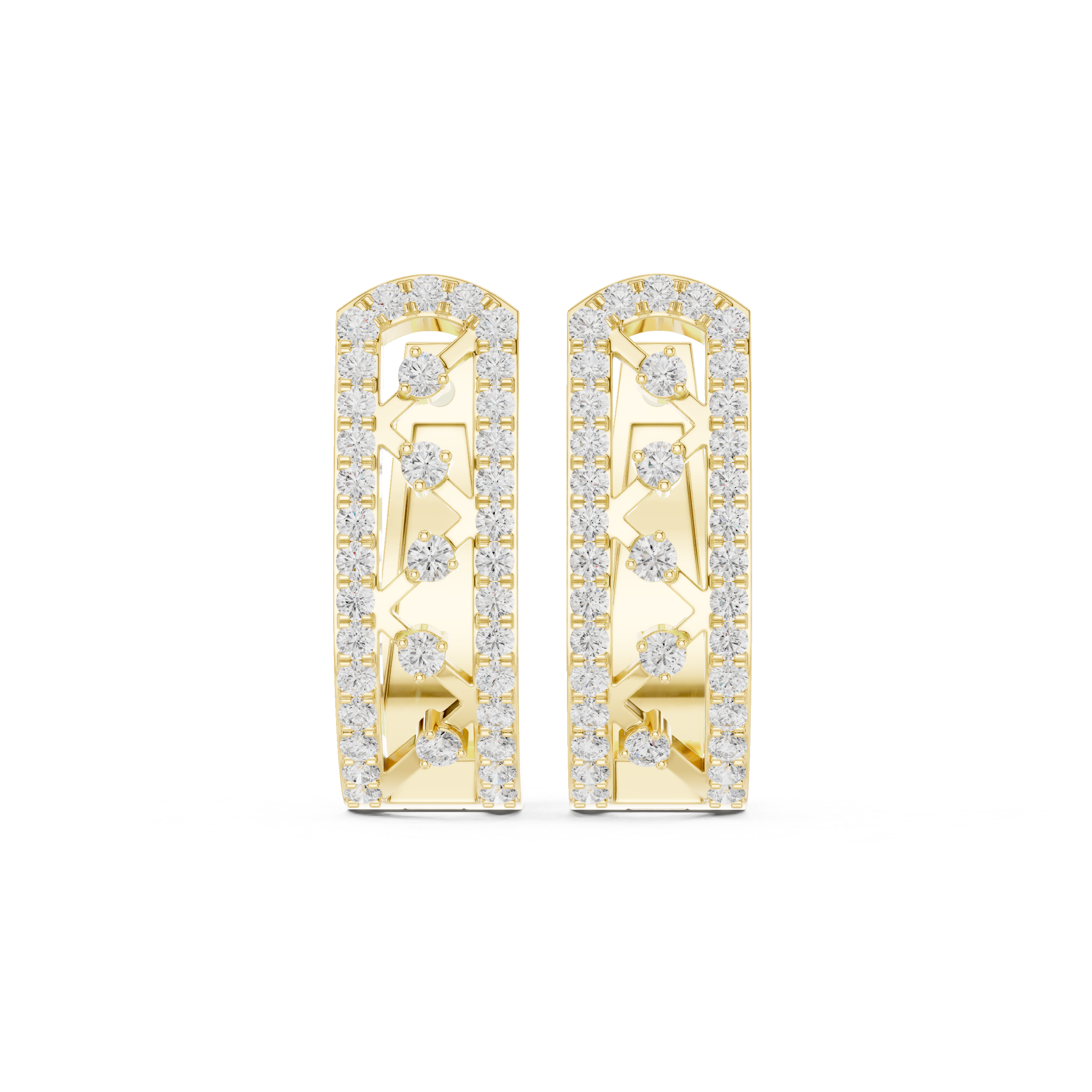 Architectural Grid Diamond Hoop Earrings in Yellow Gold - VYKA Diamonds