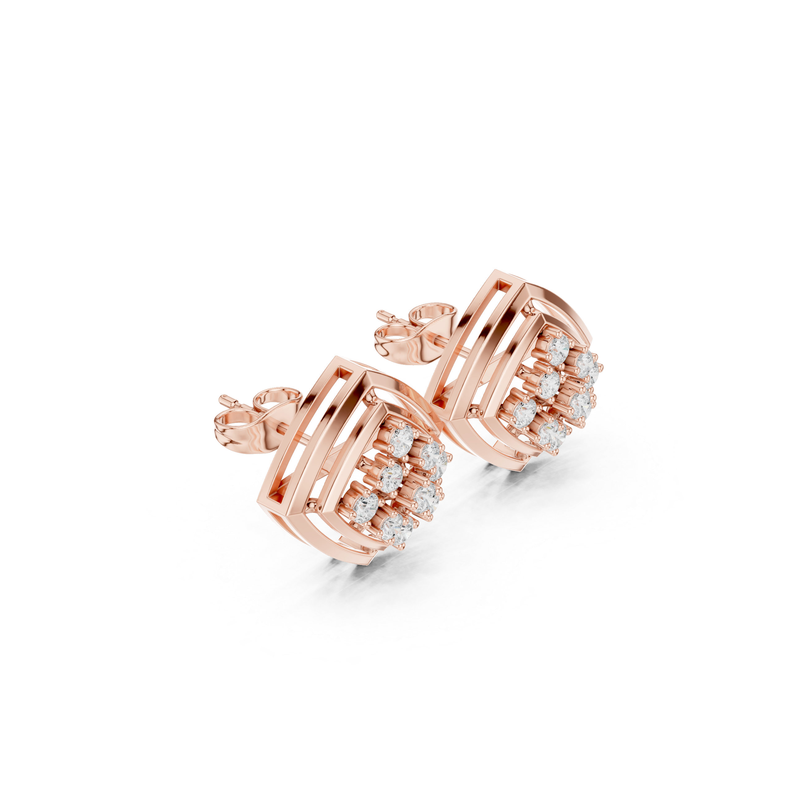 حلقان متدلية ماسية من المينا بنمط شبكي معماري in Rose Gold - VYKA Diamonds