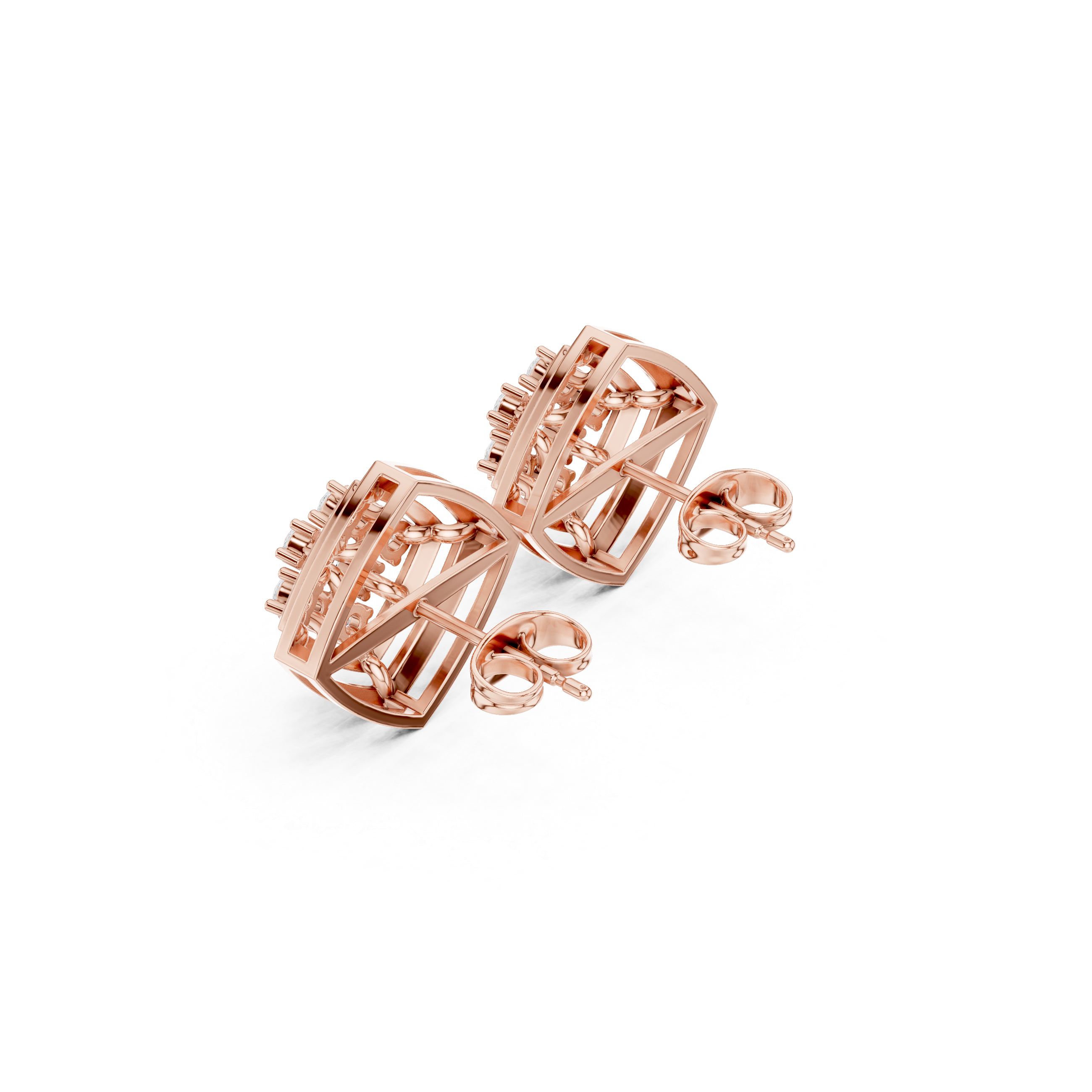 حلقان متدلية ماسية من المينا بنمط شبكي معماري in Rose Gold - VYKA Diamonds