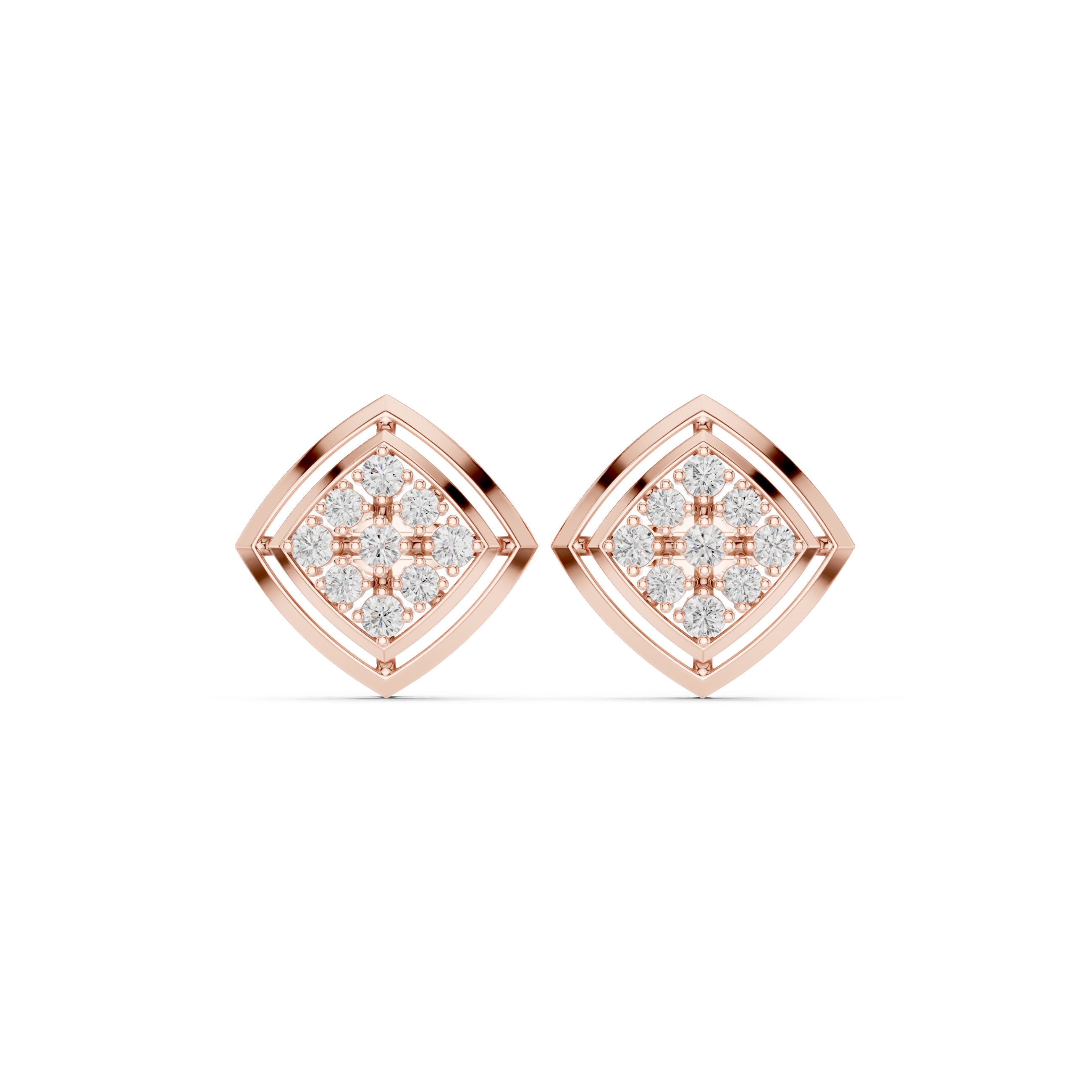 حلقان متدلية ماسية من المينا بنمط شبكي معماري in Rose Gold - VYKA Diamonds