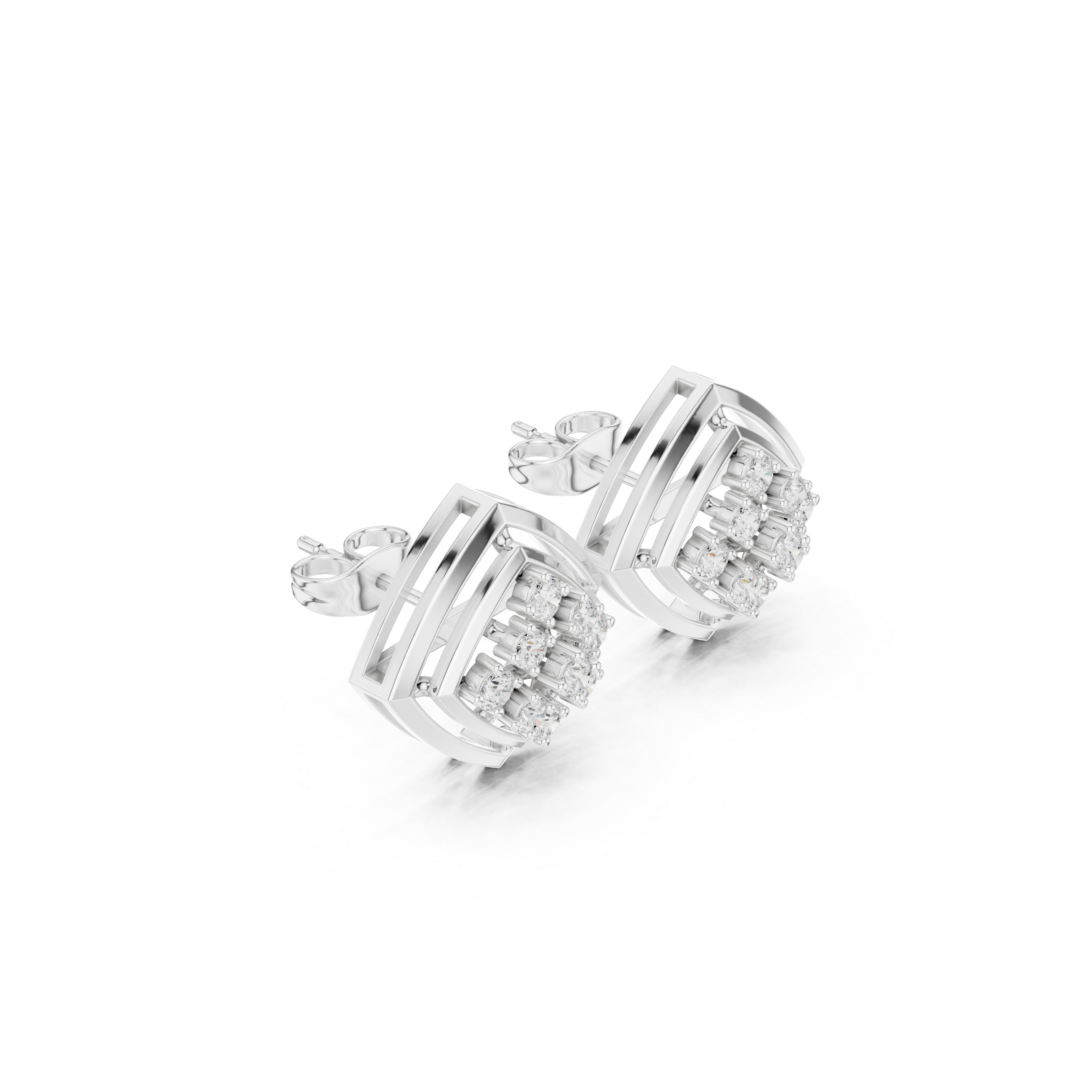 حلقان متدلية ماسية من المينا بنمط شبكي معماري in White Gold - VYKA Diamonds