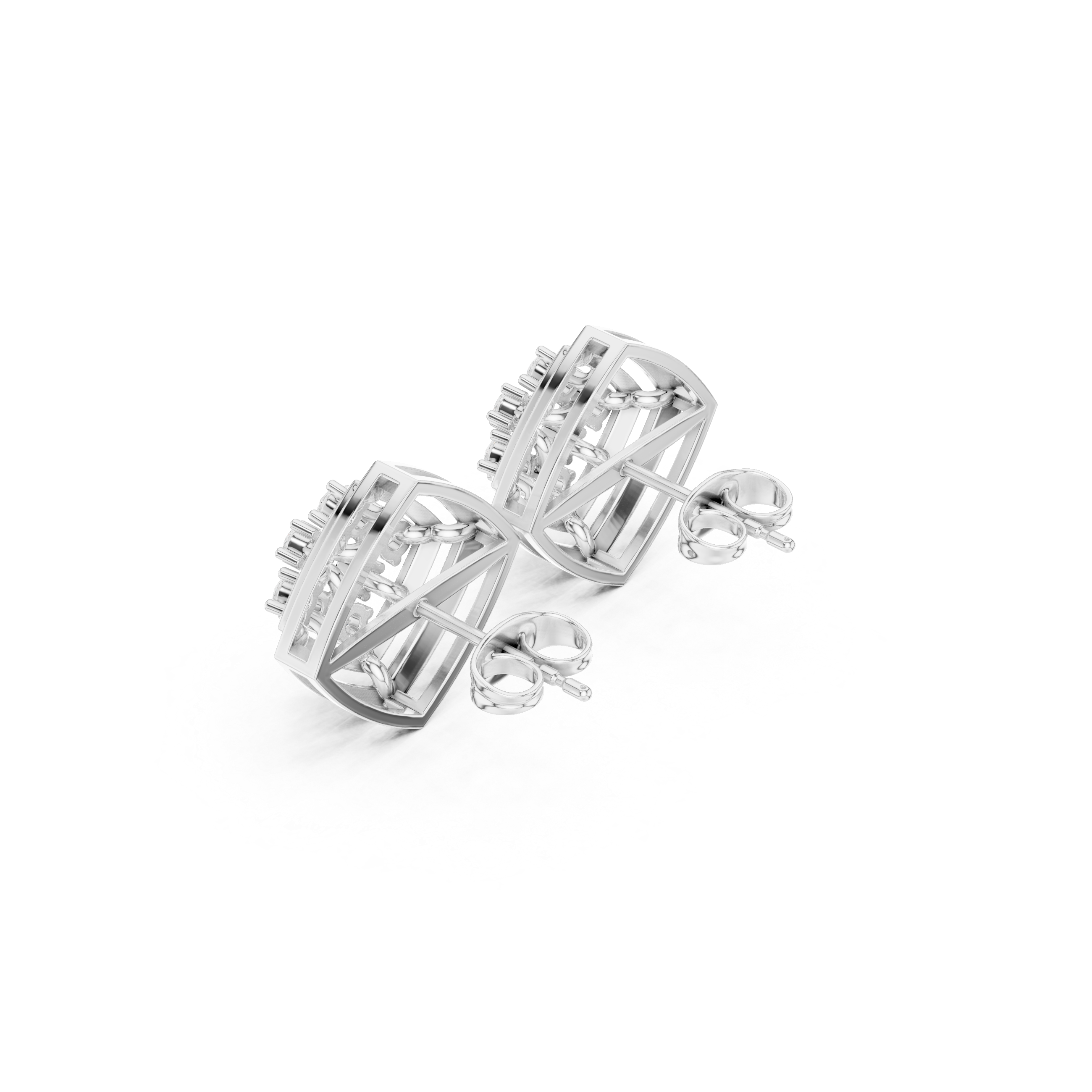 حلقان متدلية ماسية من المينا بنمط شبكي معماري in White Gold - VYKA Diamonds