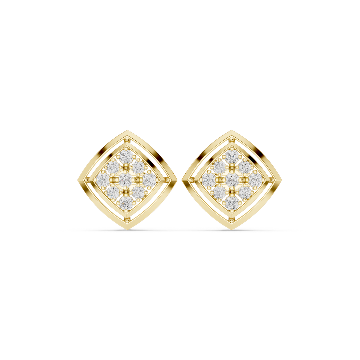 Architectural Grid Enamel Diamond Stud Earrings