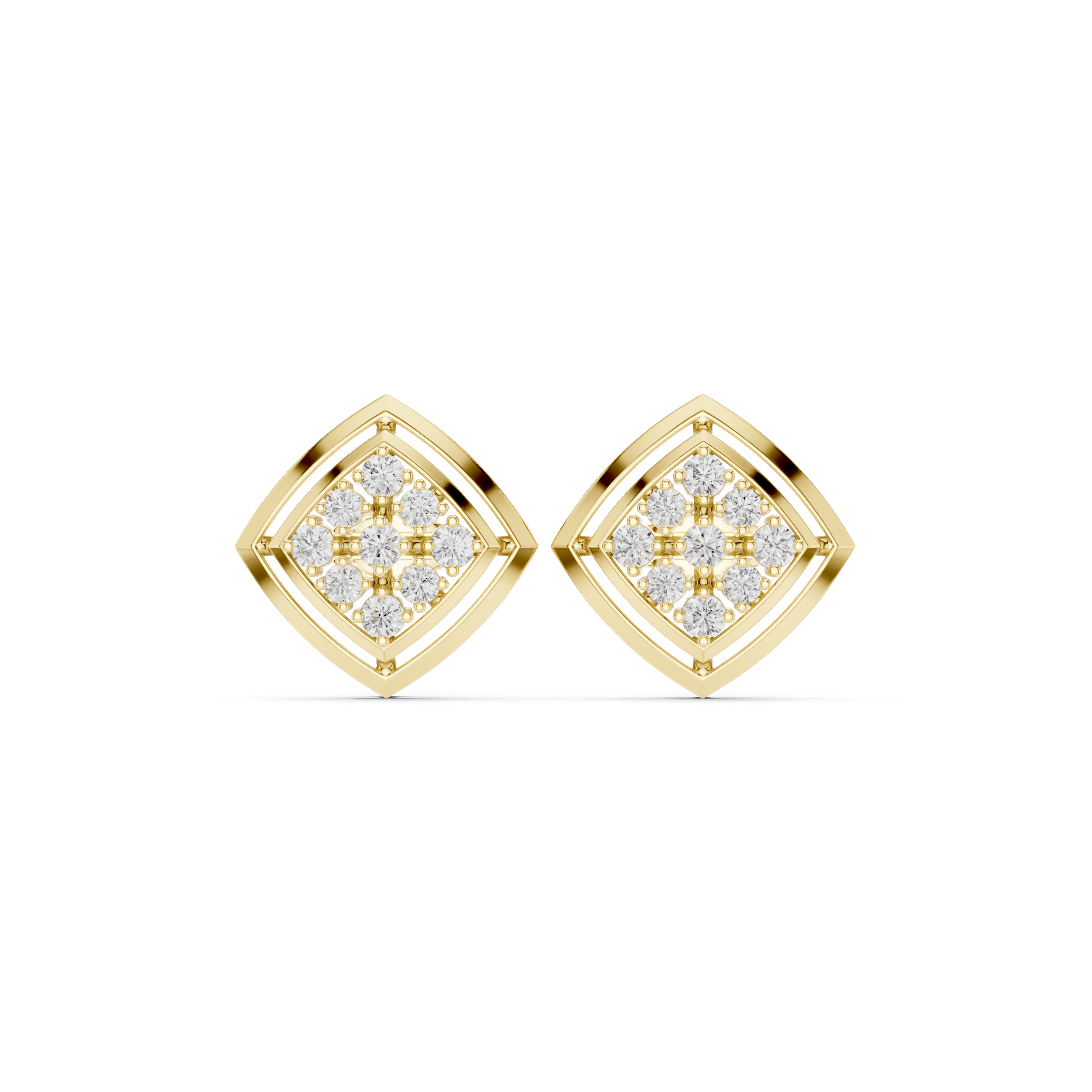 حلقان متدلية ماسية من المينا بنمط شبكي معماري in Yellow Gold - VYKA Diamonds