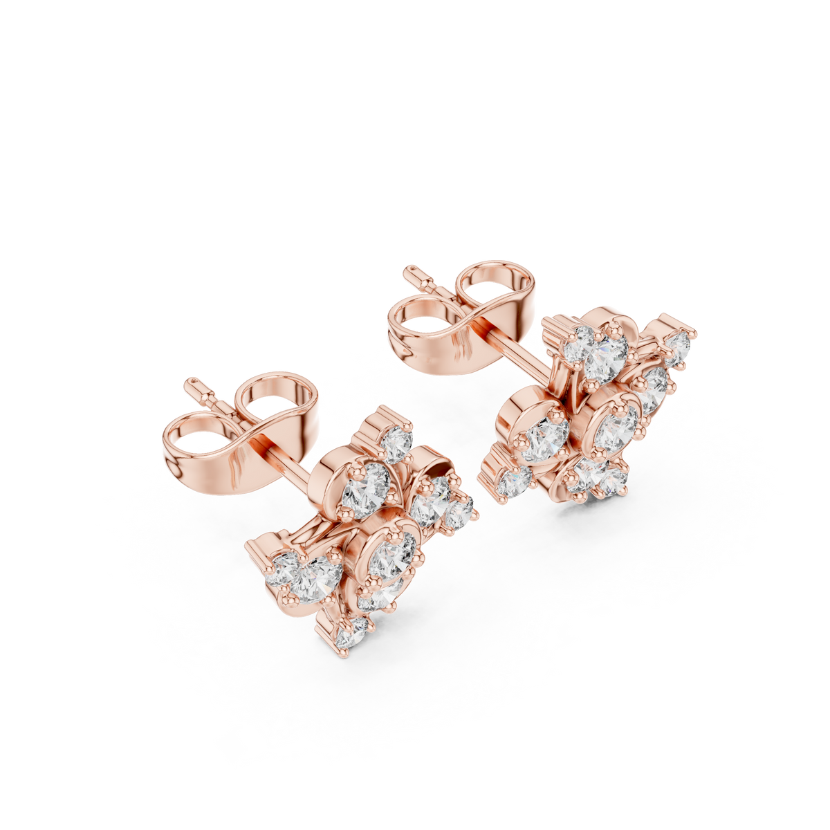Five Petal Cluster Diamond Stud Earrings