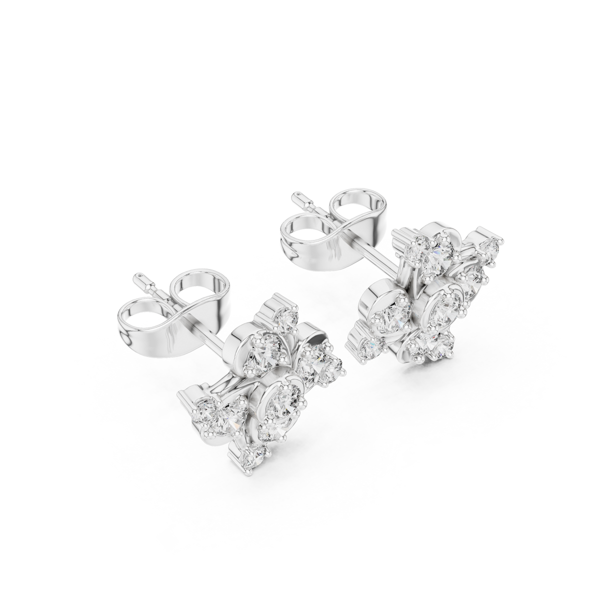 Five Petal Cluster Diamond Stud Earrings
