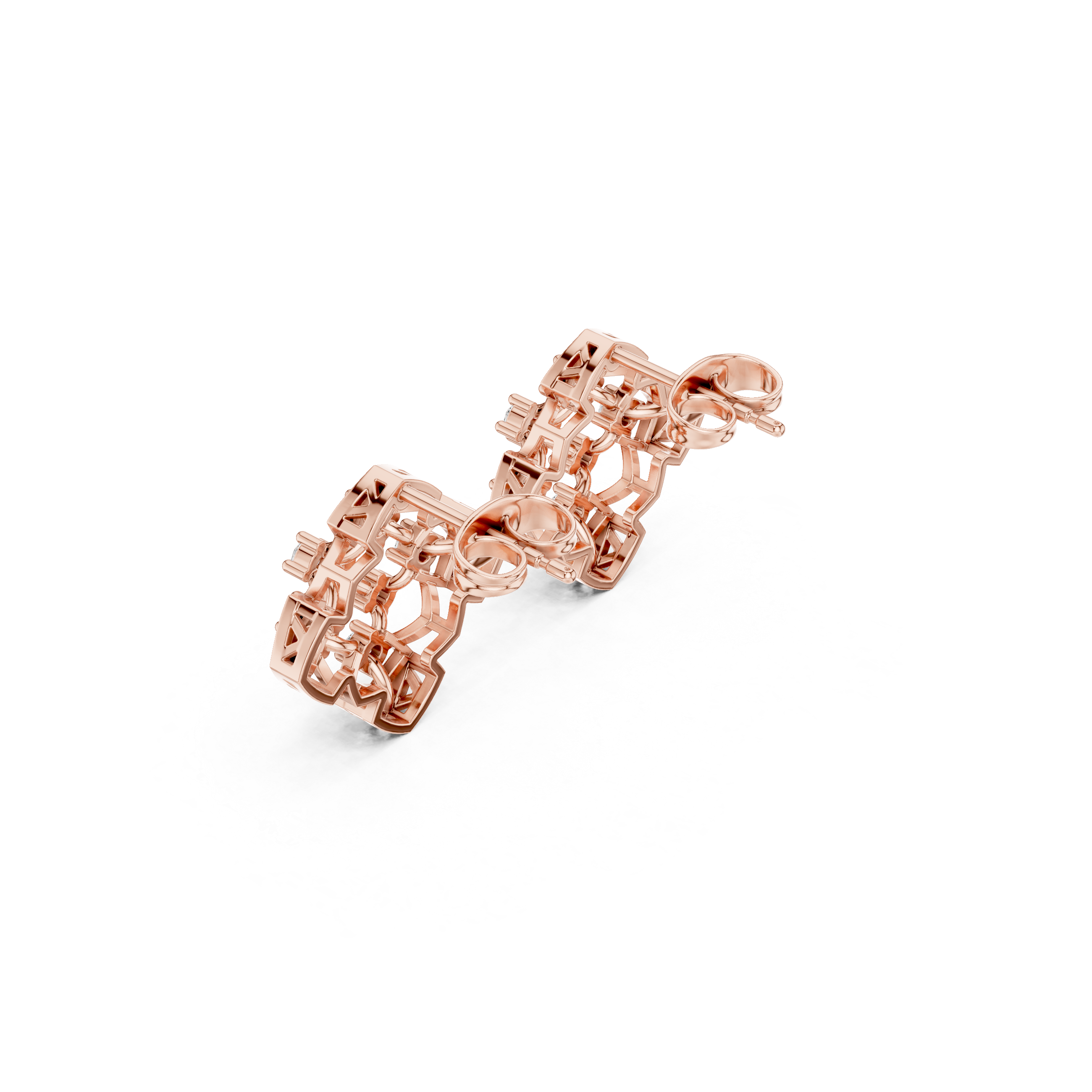 Open Lattice Enamel Diamond Stud Earrings in Rose Gold - VYKA Diamonds