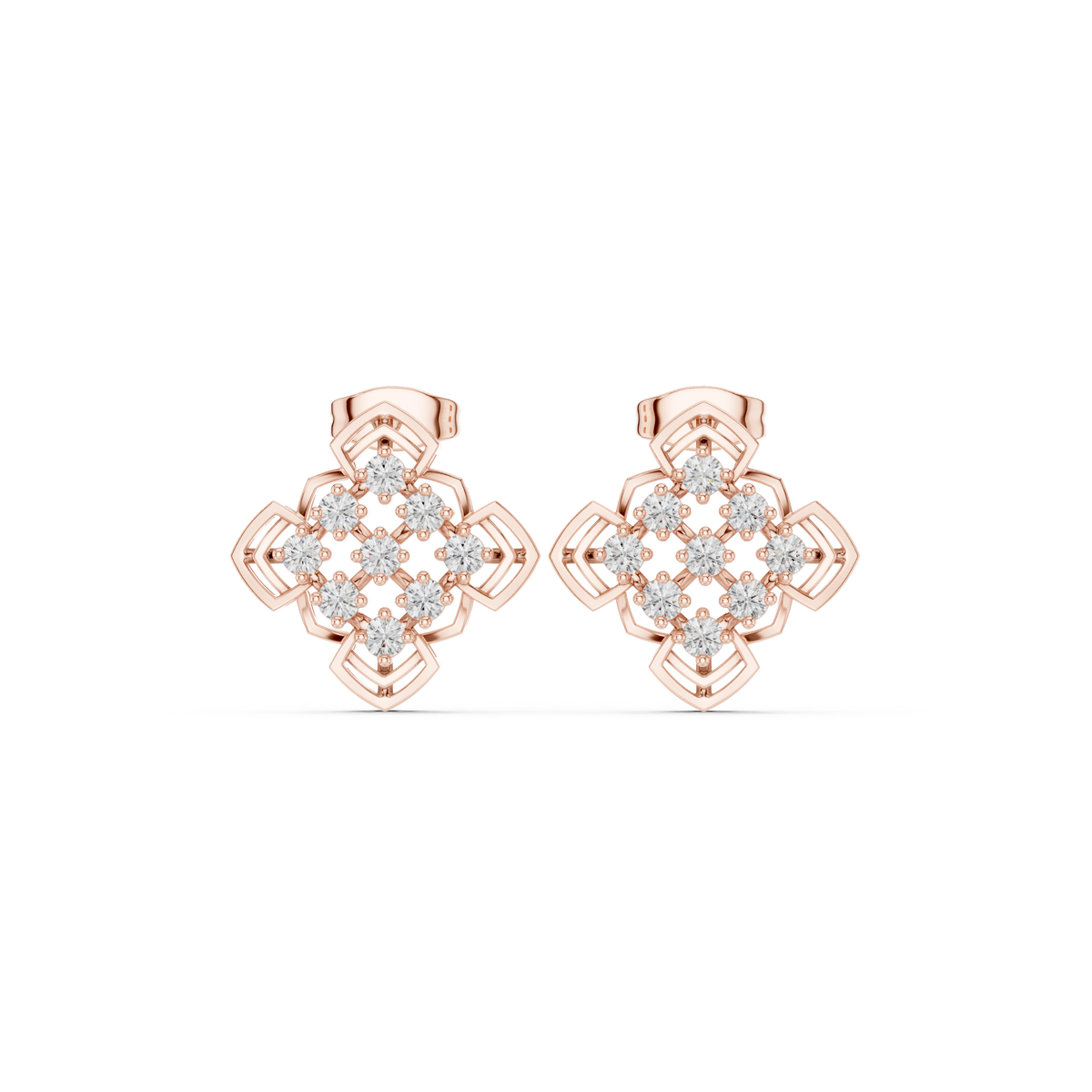 Open Lattice Enamel Diamond Stud Earrings