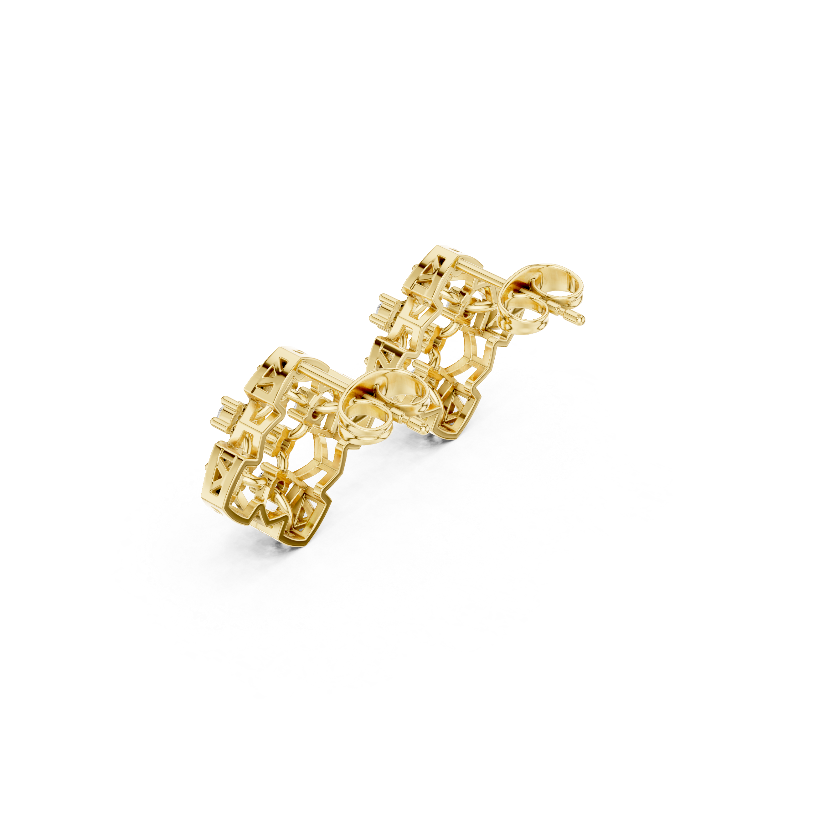 Open Lattice Enamel Diamond Stud Earrings in Yellow Gold - VYKA Diamonds