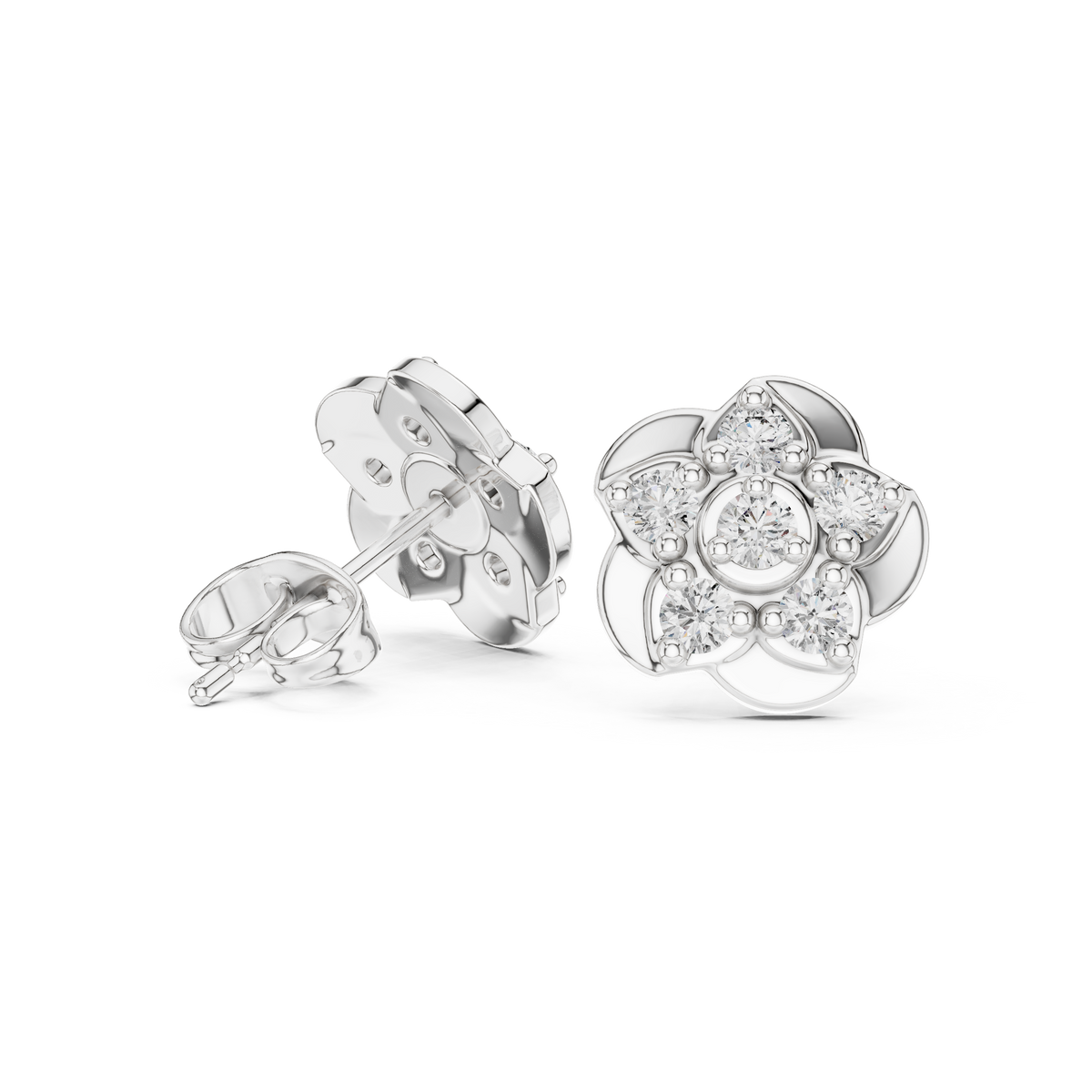 Clover Petal Diamond Stud Earrings