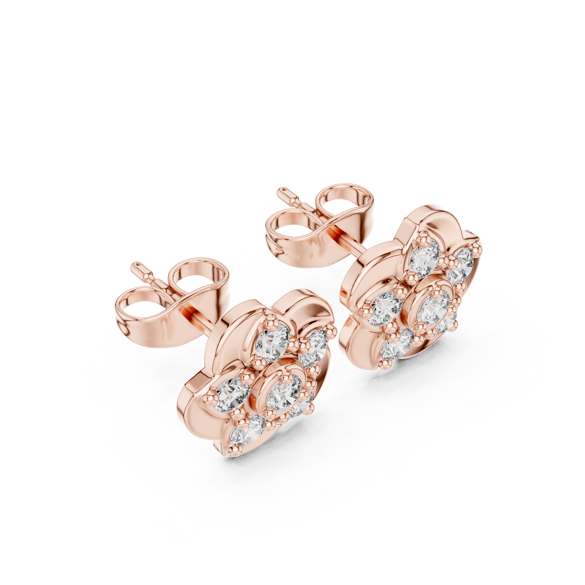 Clover Petal Diamond Stud Earrings in Rose Gold - VYKA Diamonds