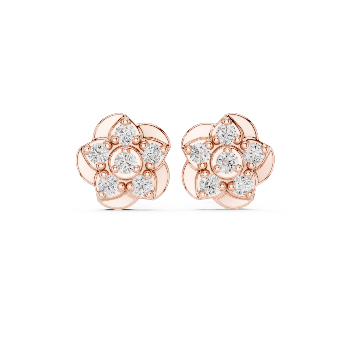 Clover Petal Diamond Stud Earrings in Rose Gold - VYKA Diamonds
