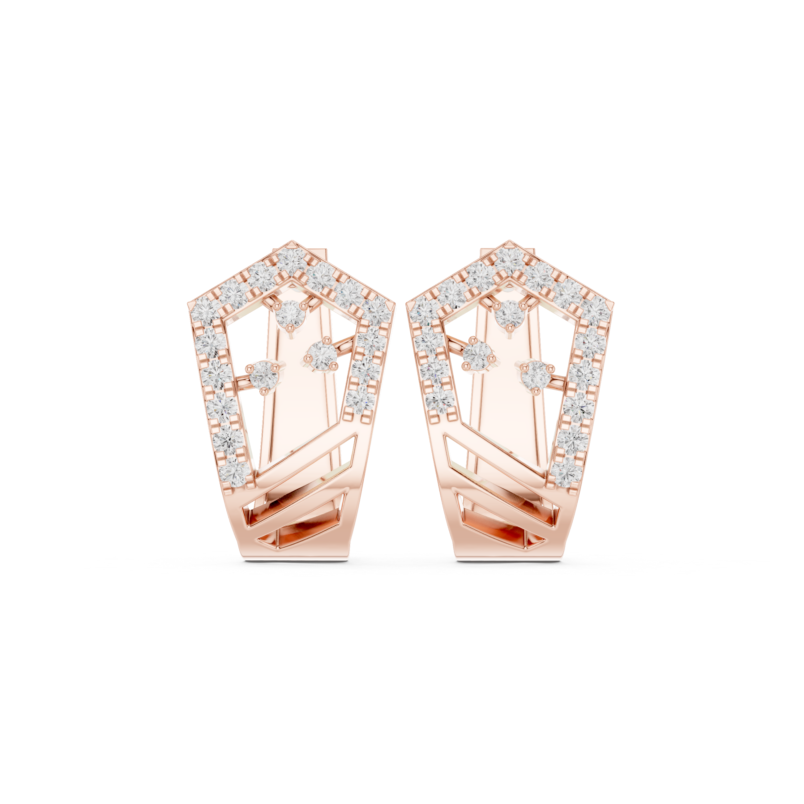 Diamond Mesh Framework Hoop Earrings in Rose Gold - VYKA Diamonds
