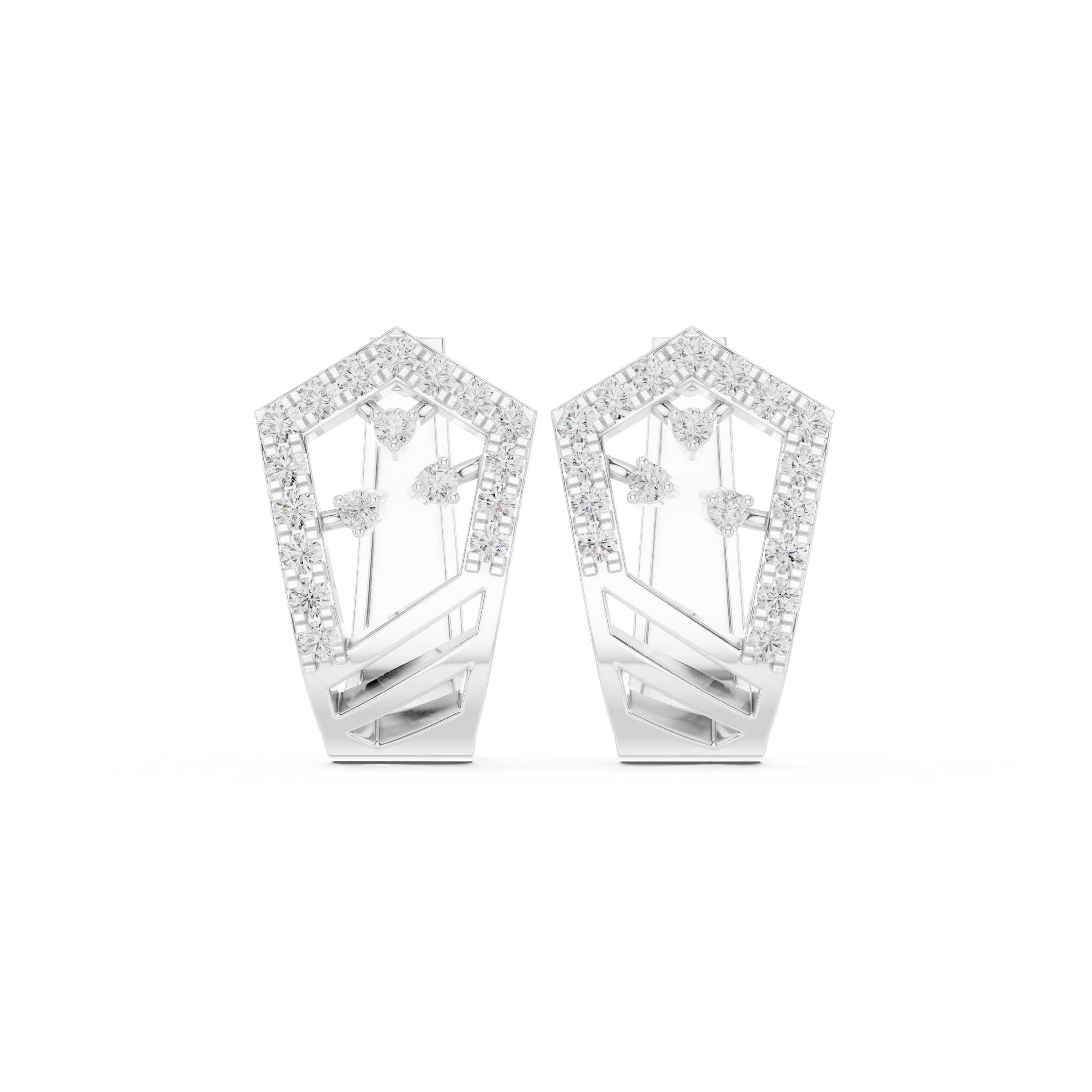 Diamond Mesh Framework Hoop Earrings in White Gold - VYKA Diamonds