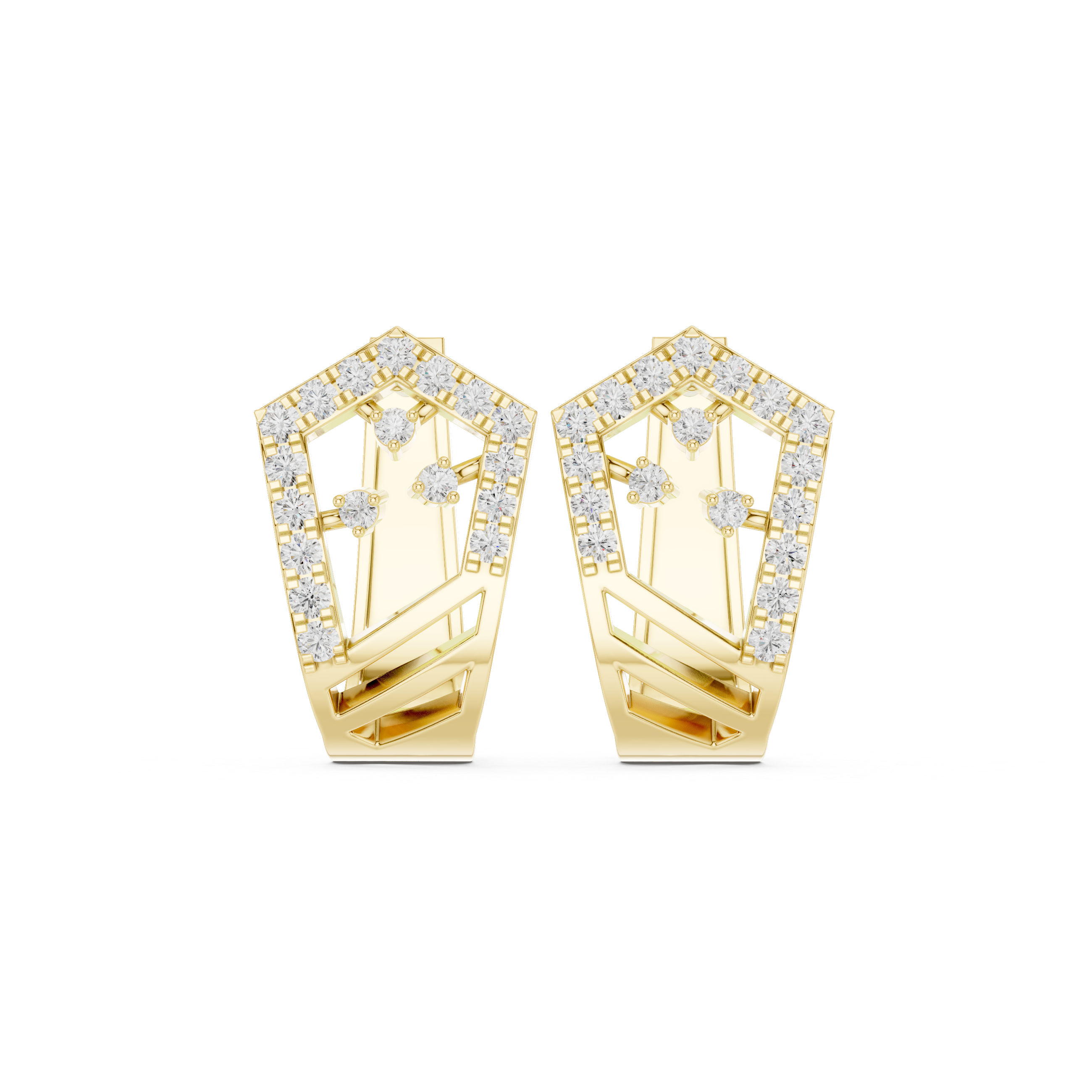 Diamond Mesh Framework Hoop Earrings in Yellow Gold - VYKA Diamonds