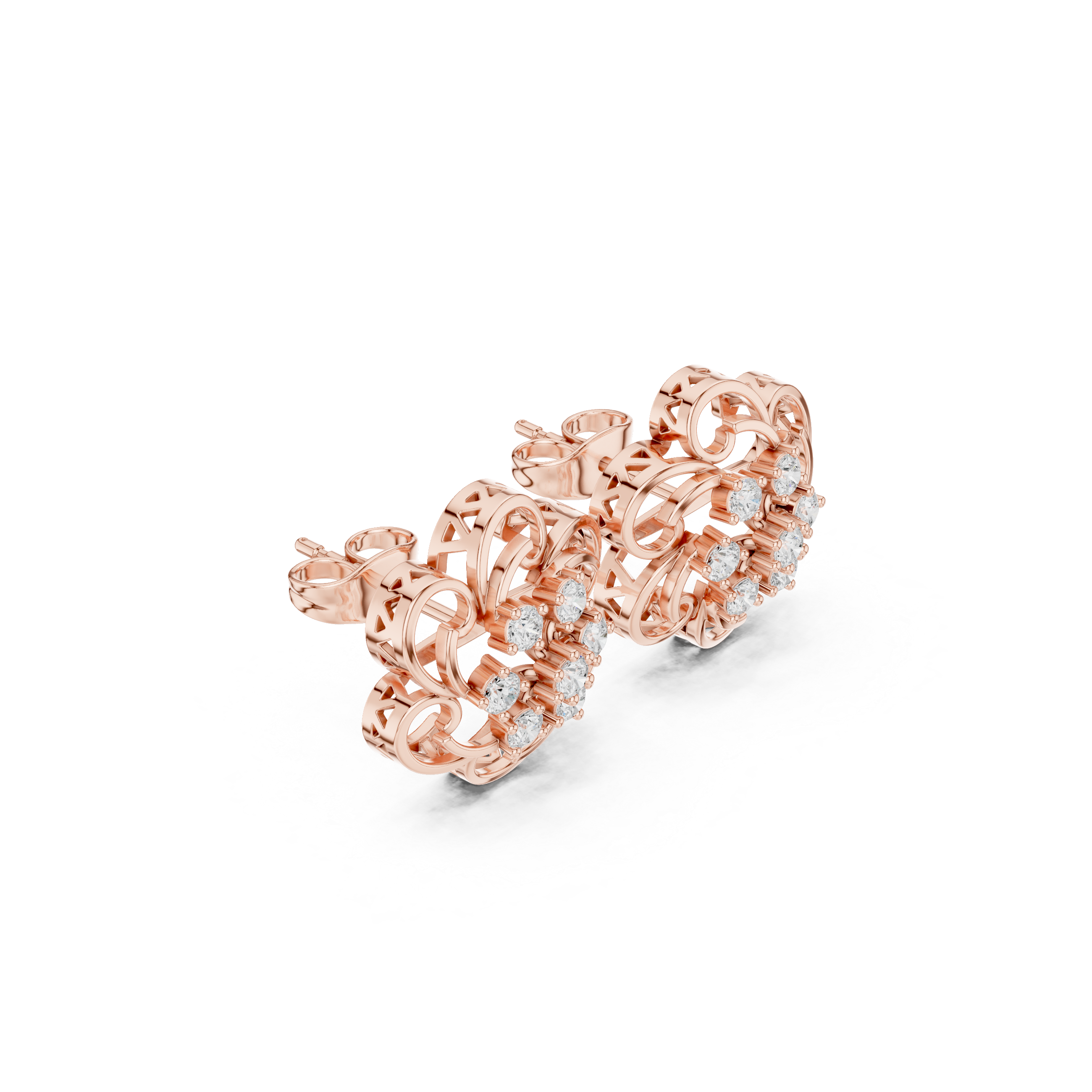 Diamond Mesh Enamel Framework Stud Earrings in Rose Gold - VYKA Diamonds