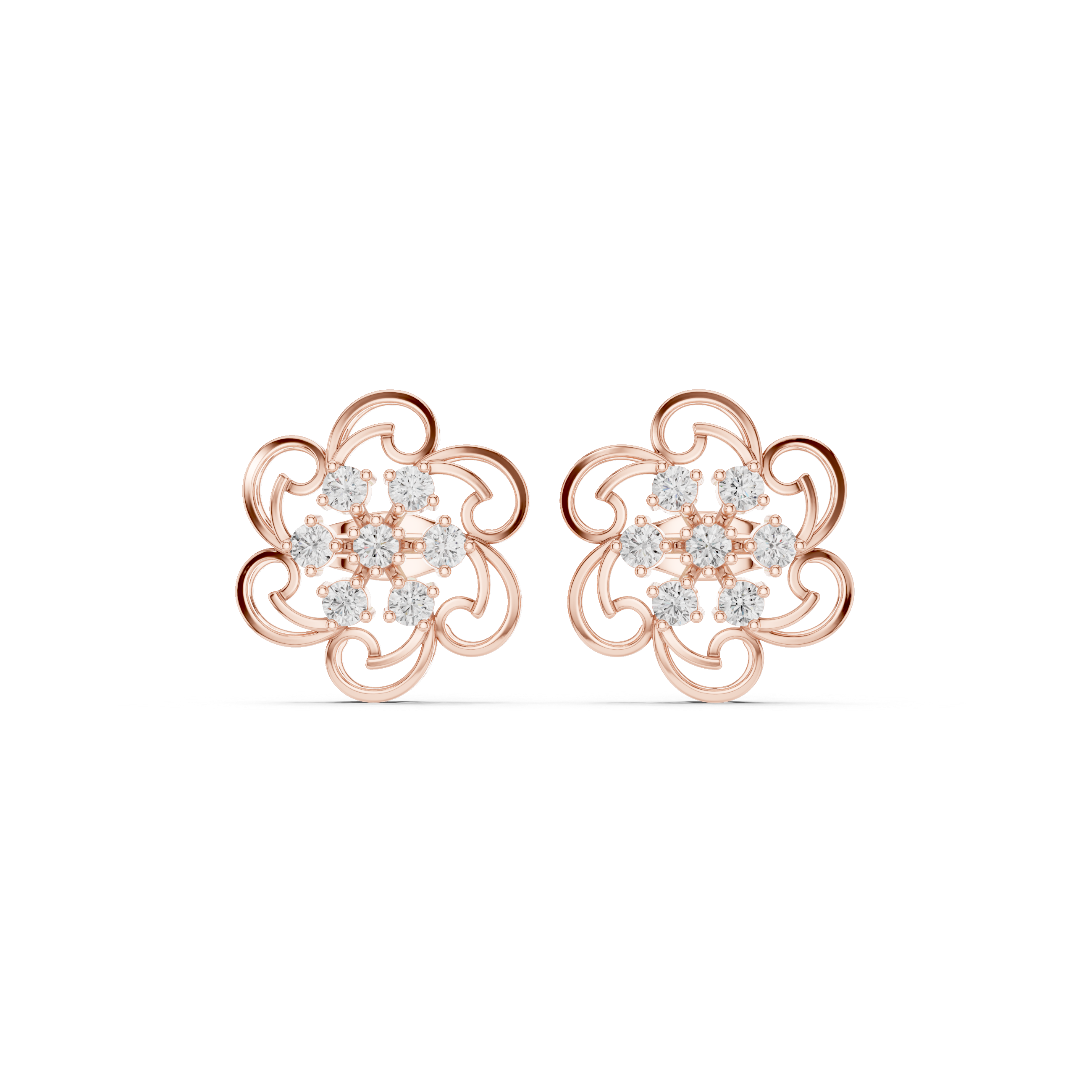 Diamond Mesh Enamel Framework Stud Earrings in Rose Gold - VYKA Diamonds