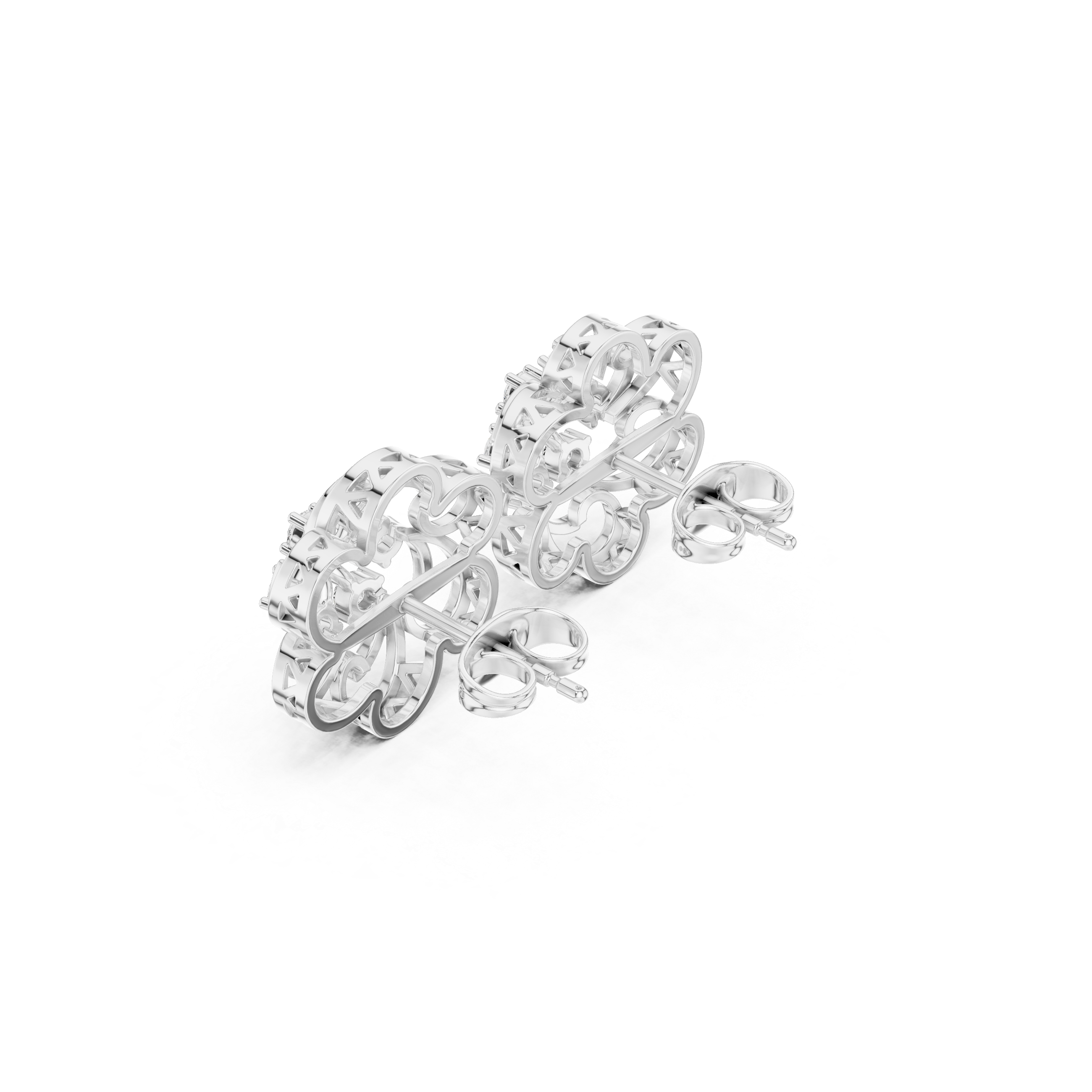 Diamond Mesh Enamel Framework Stud Earrings in White Gold - VYKA Diamonds