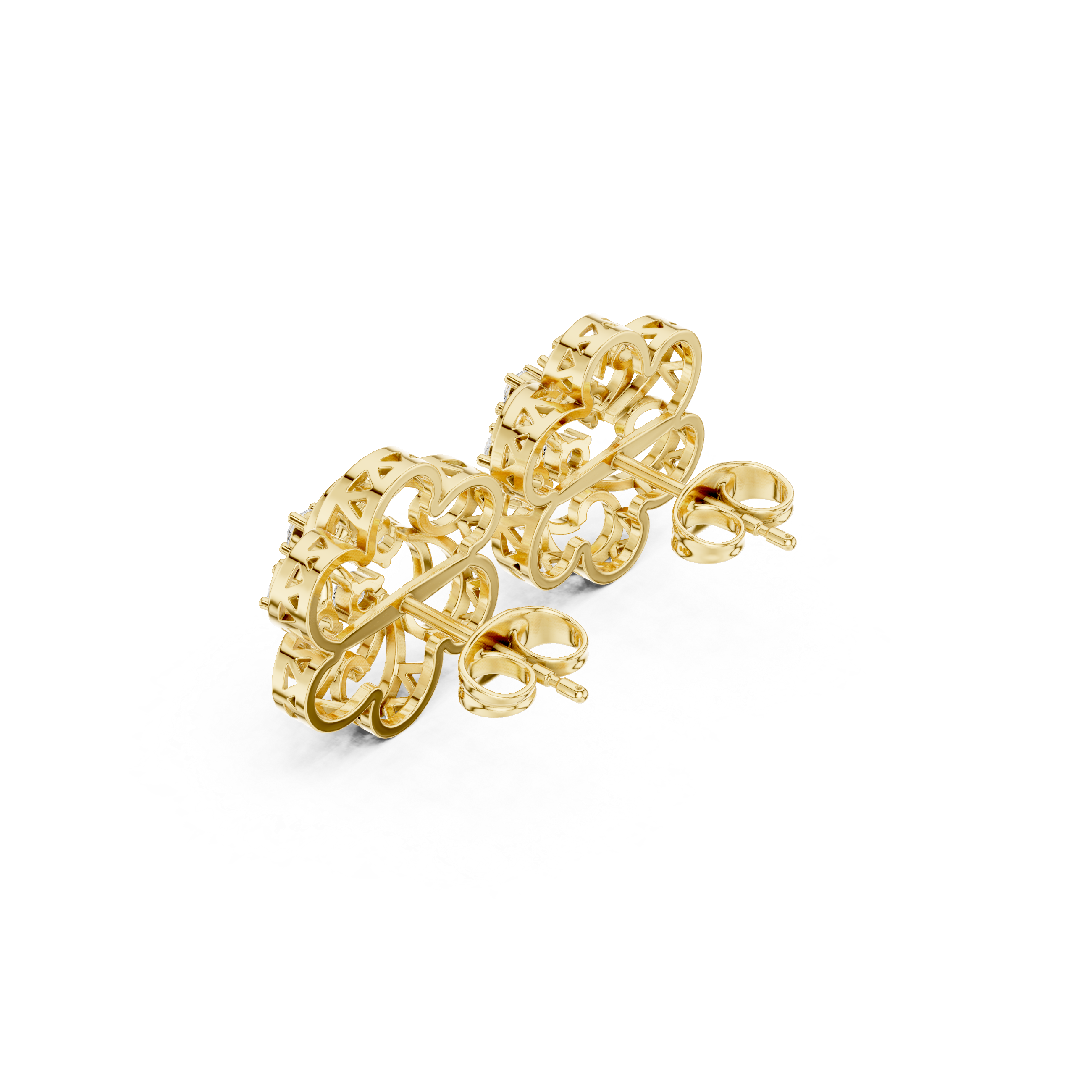 Diamond Mesh Enamel Framework Stud Earrings in Yellow Gold - VYKA Diamonds