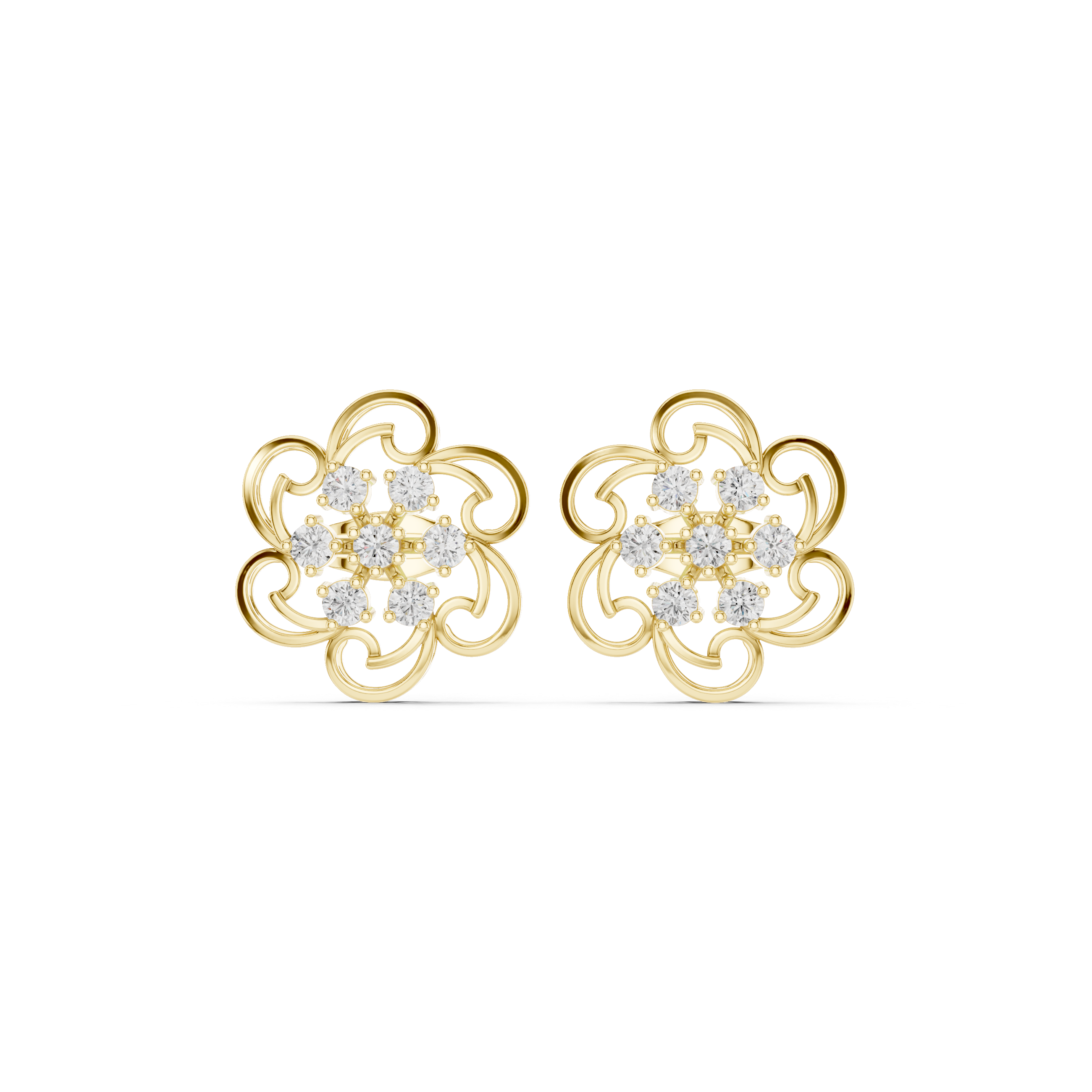 Diamond Mesh Enamel Framework Stud Earrings in Yellow Gold - VYKA Diamonds