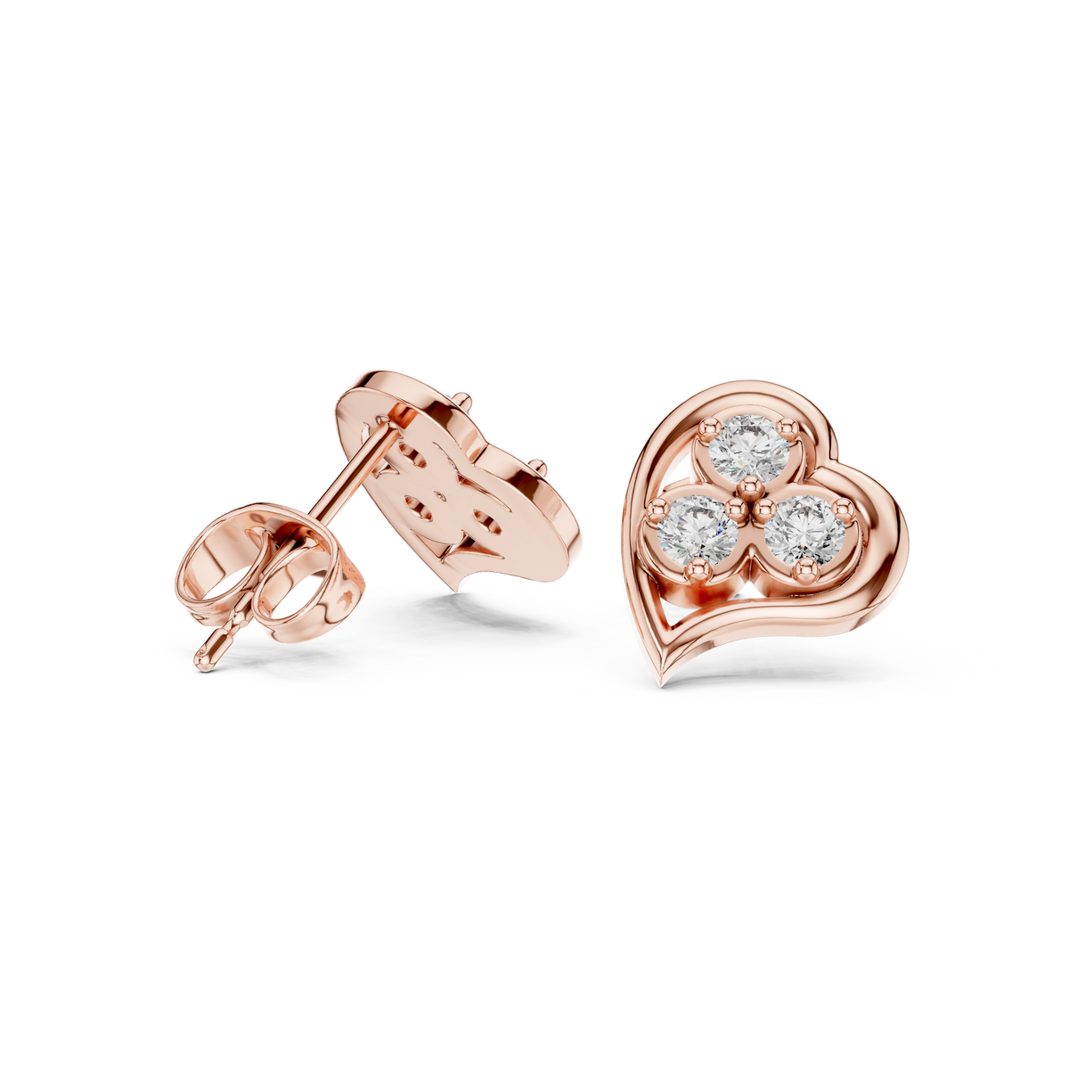 Heart Trio Diamond Stud Earrings