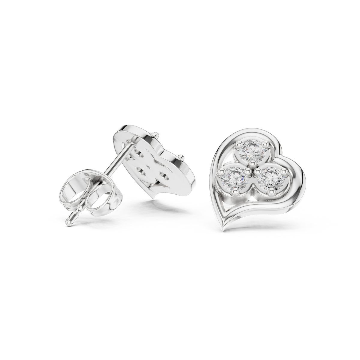 Heart Trio Diamond Stud Earrings in White Gold - VYKA Diamonds