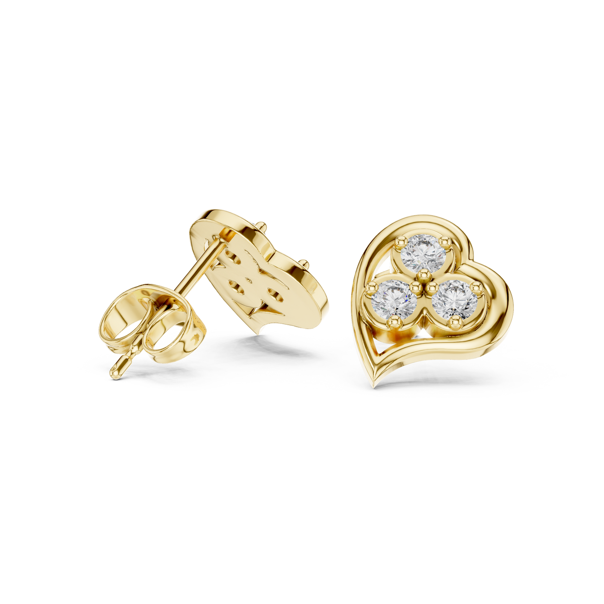 Heart Trio Diamond Stud Earrings