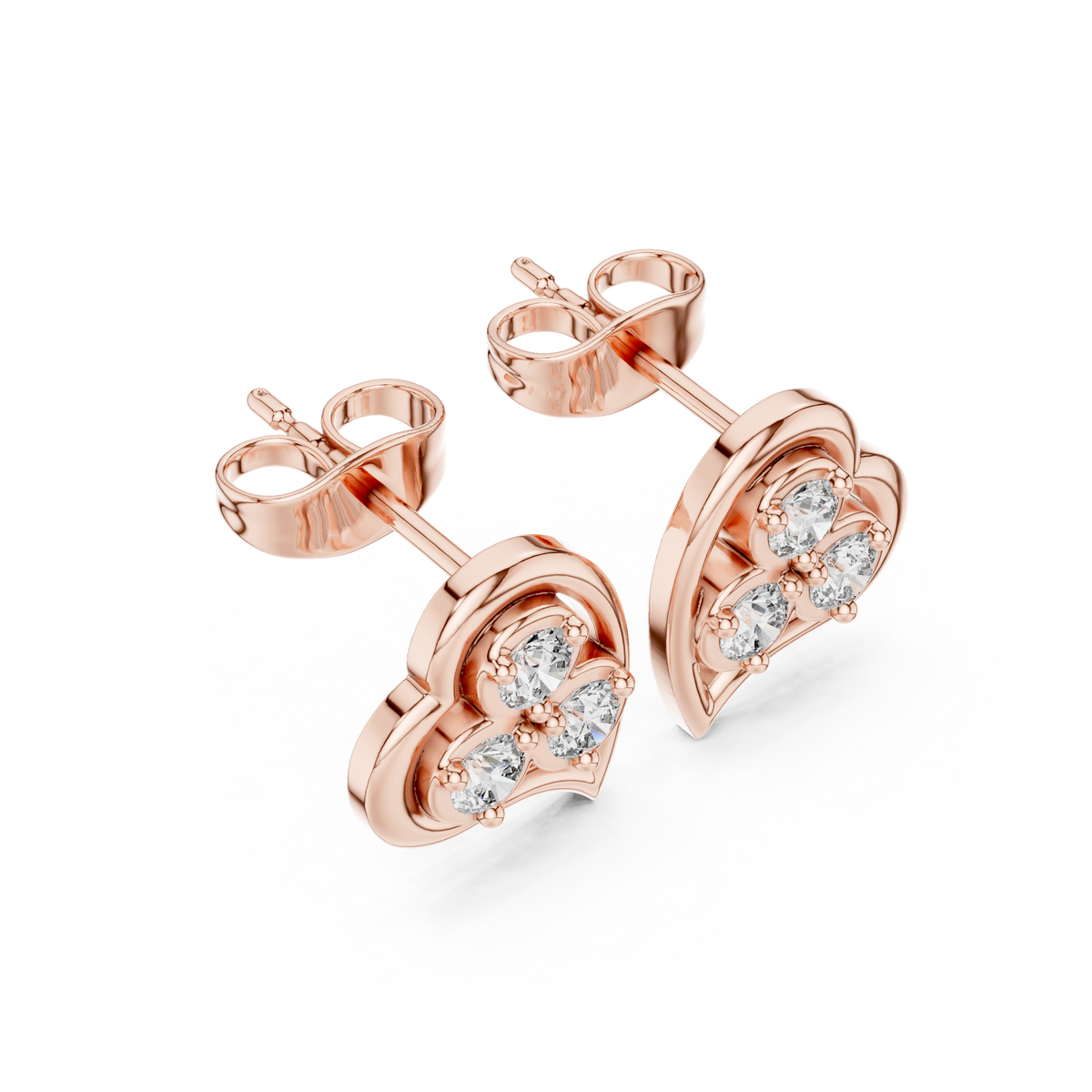 Heart Trio Diamond Stud Earrings in Rose Gold - VYKA Diamonds