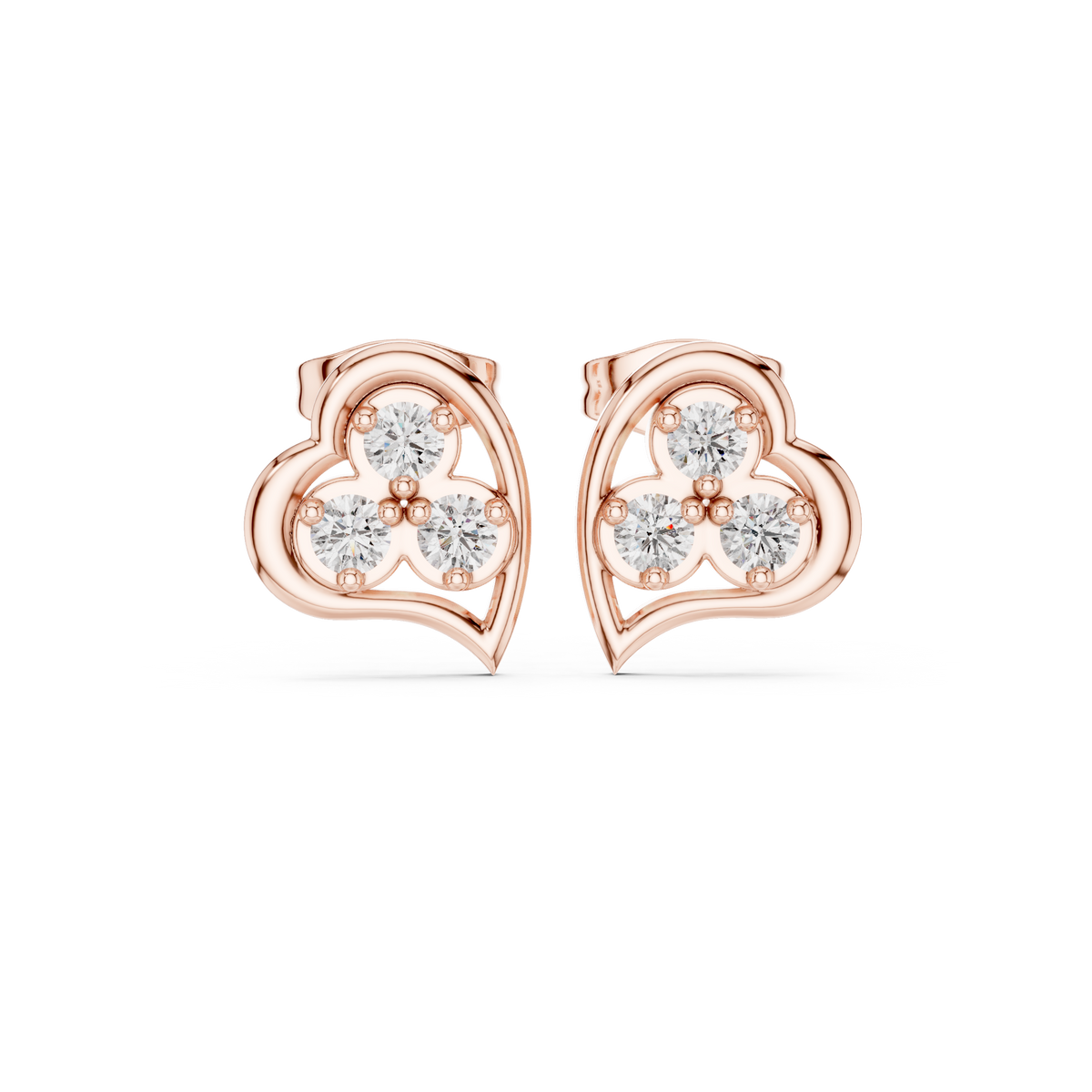 Heart Trio Diamond Stud Earrings in Rose Gold - VYKA Diamonds