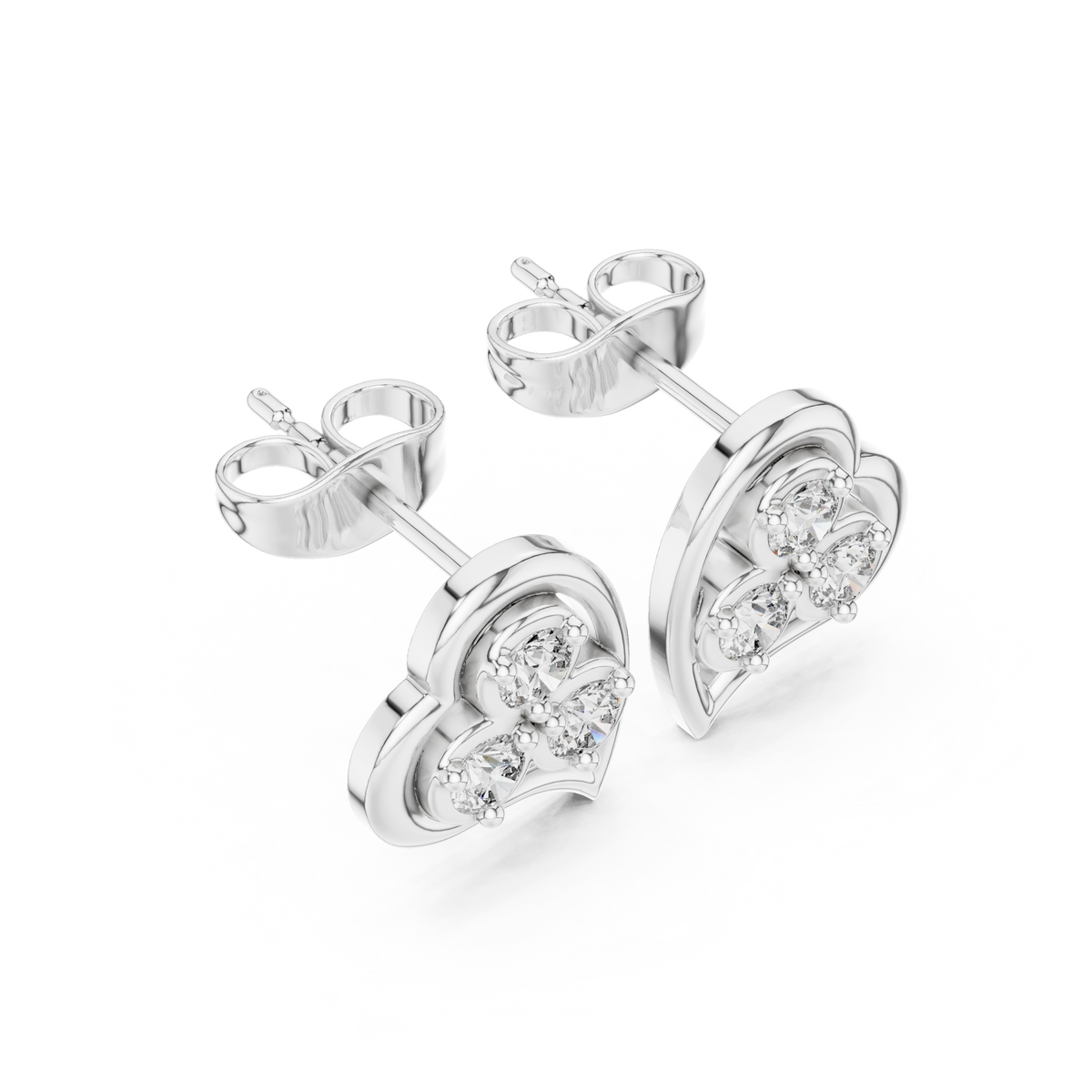 Heart Trio Diamond Stud Earrings