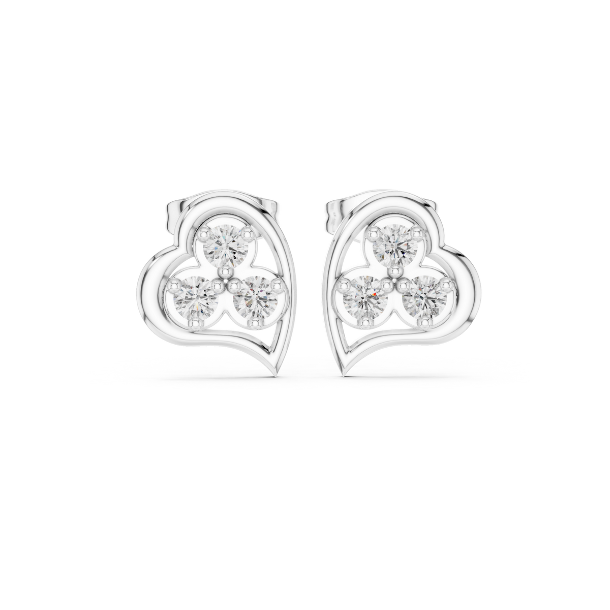 Heart Trio Diamond Stud Earrings in White Gold - VYKA Diamonds