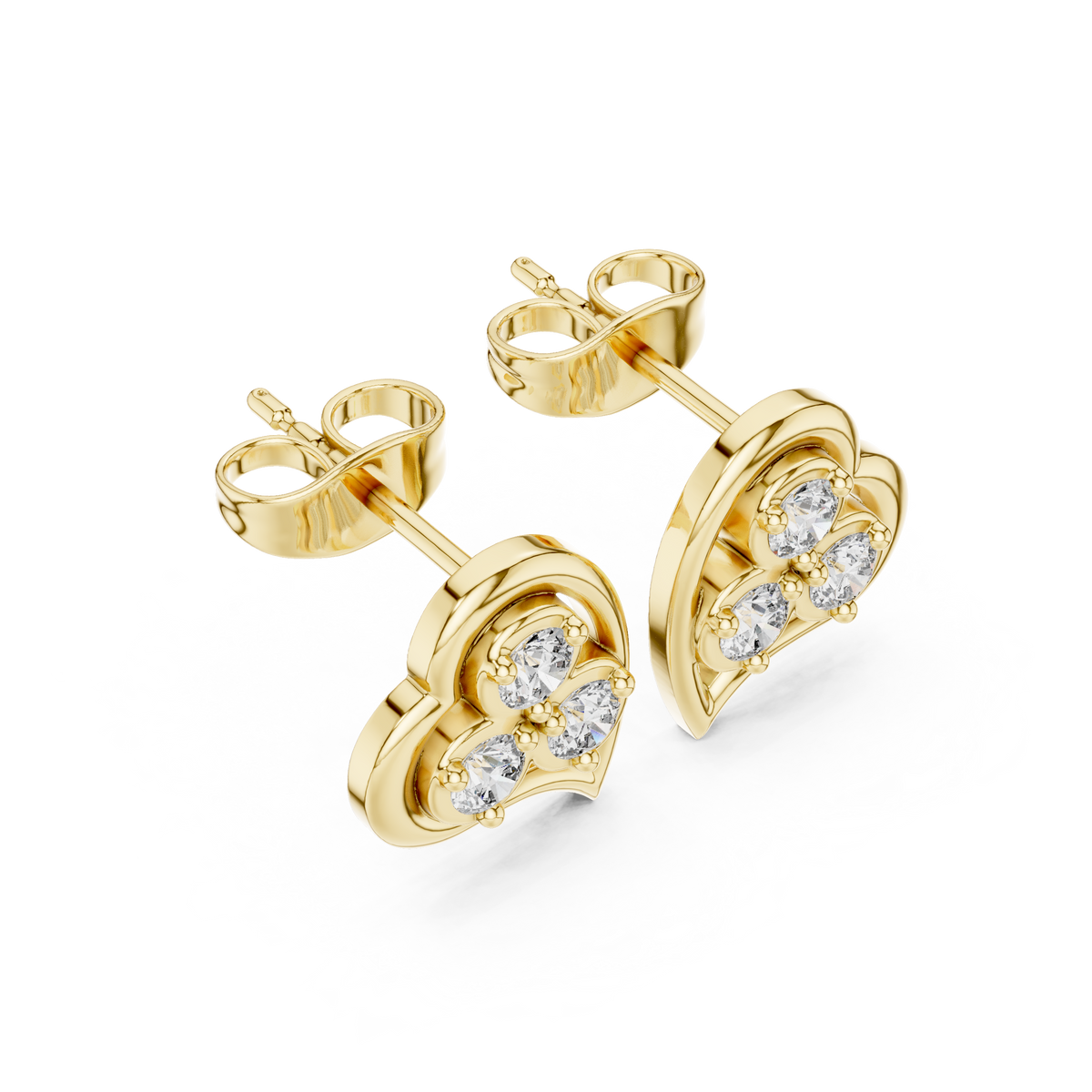 Heart Trio Diamond Stud Earrings