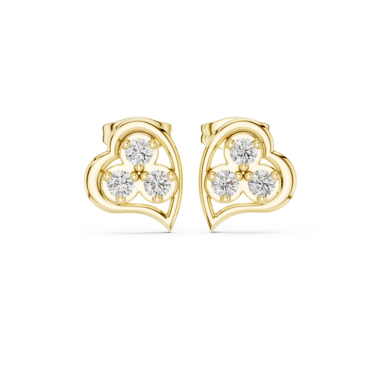Heart Trio Diamond Stud Earrings