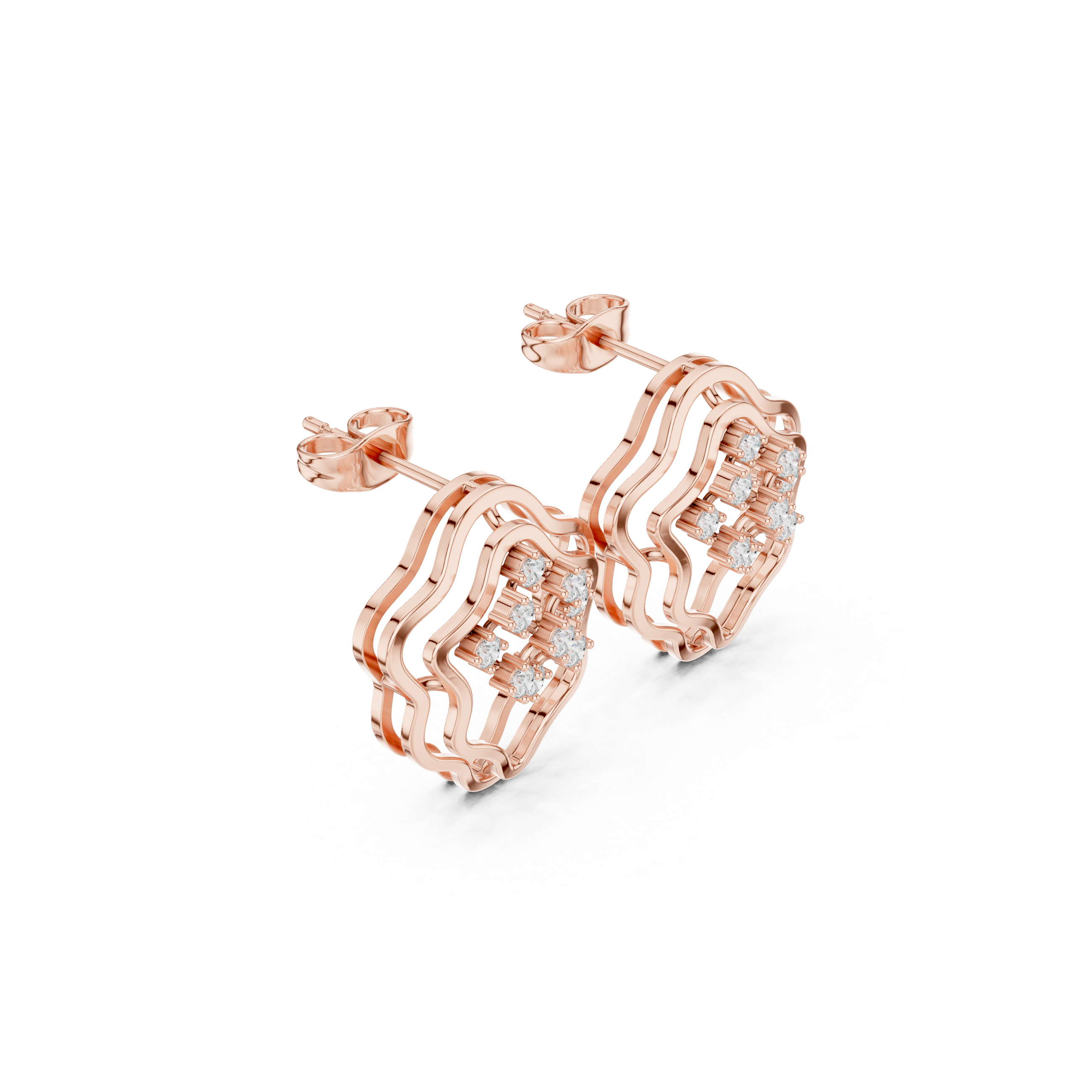 حلقان متدلية بتصميم متقاطع مرصعة بالألماس والمينا in Rose Gold - VYKA Diamonds