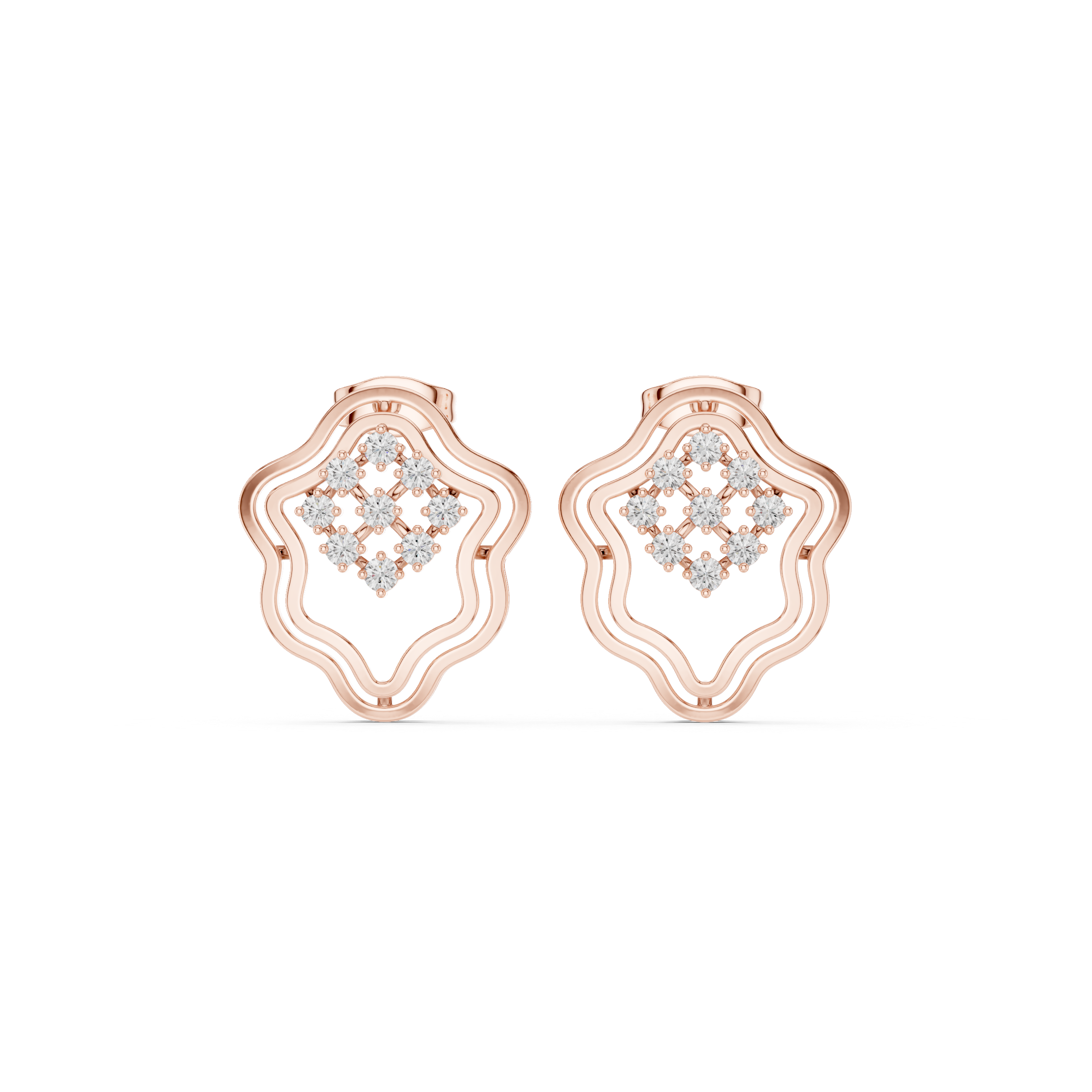 حلقان متدلية بتصميم متقاطع مرصعة بالألماس والمينا in Rose Gold - VYKA Diamonds