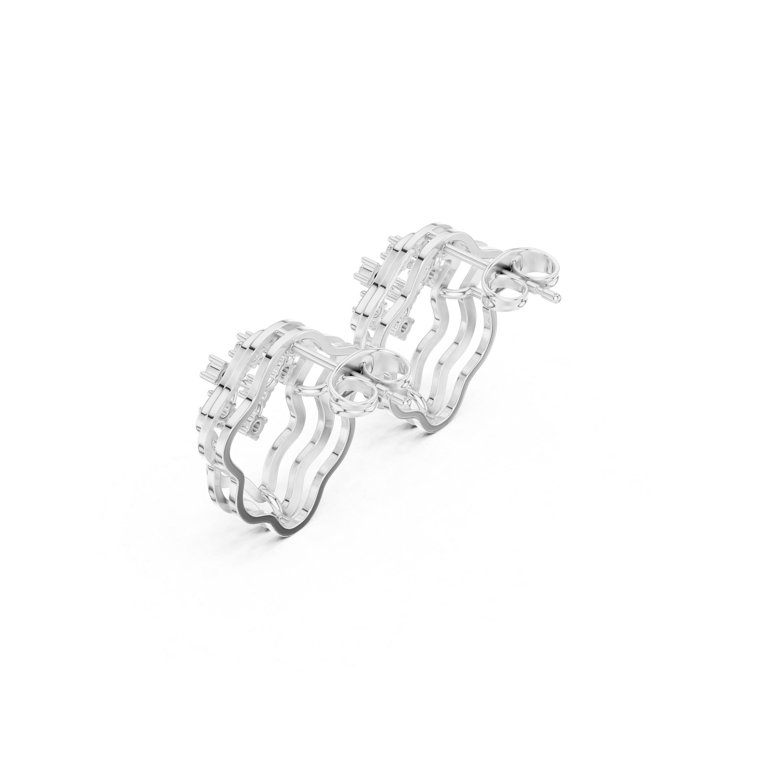 حلقان متدلية بتصميم متقاطع مرصعة بالألماس والمينا in White Gold - VYKA Diamonds