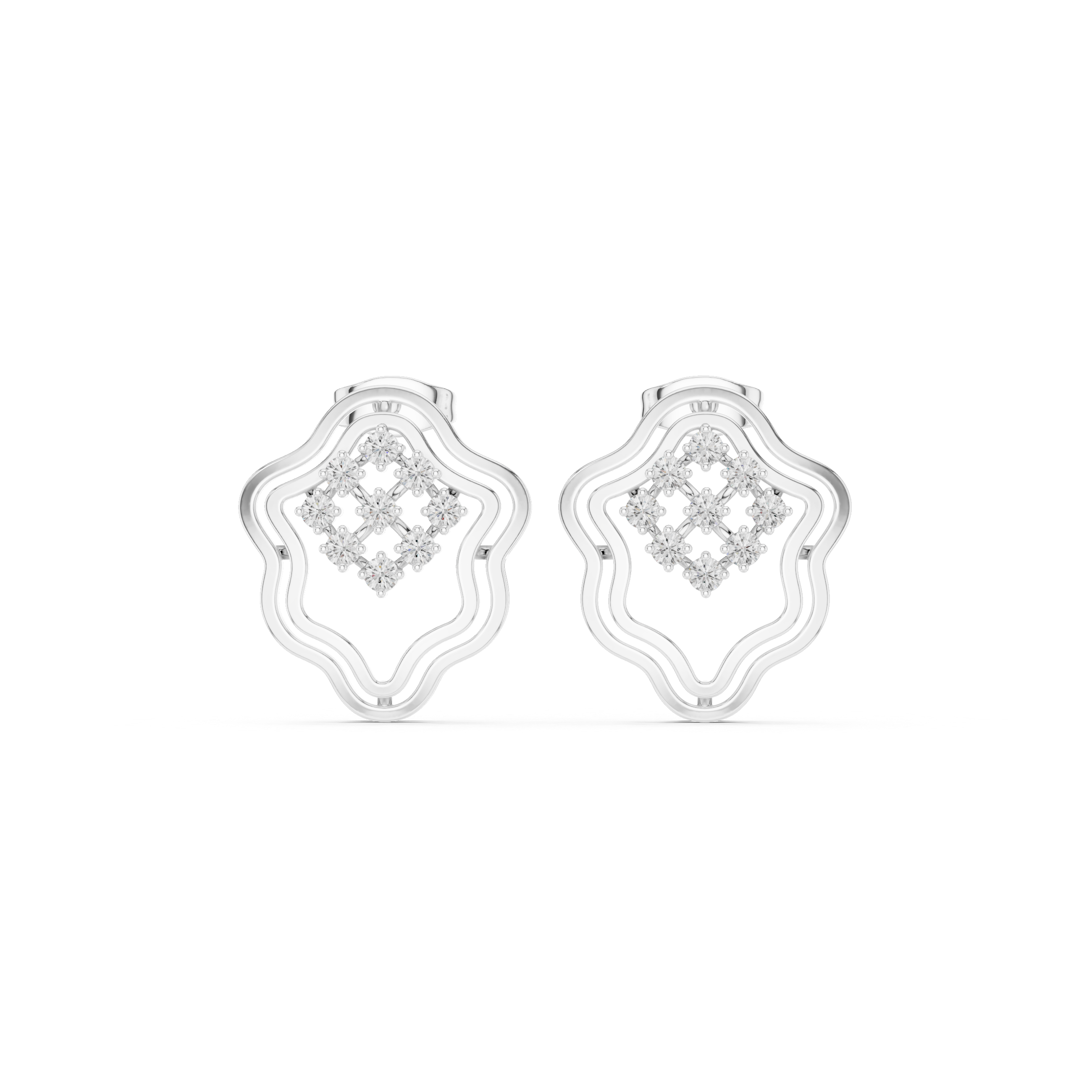 حلقان متدلية بتصميم متقاطع مرصعة بالألماس والمينا in White Gold - VYKA Diamonds