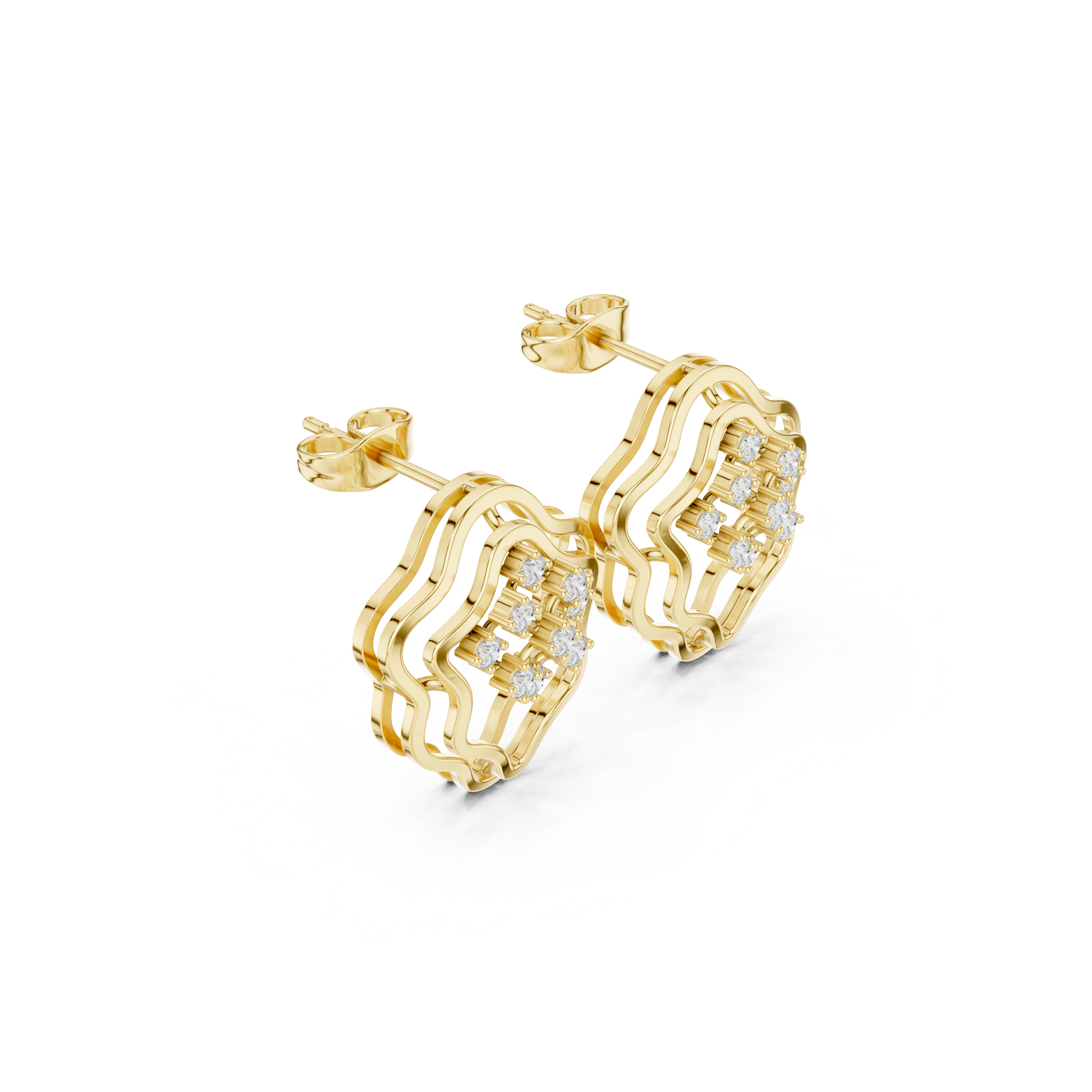 حلقان متدلية بتصميم متقاطع مرصعة بالألماس والمينا in Yellow Gold - VYKA Diamonds