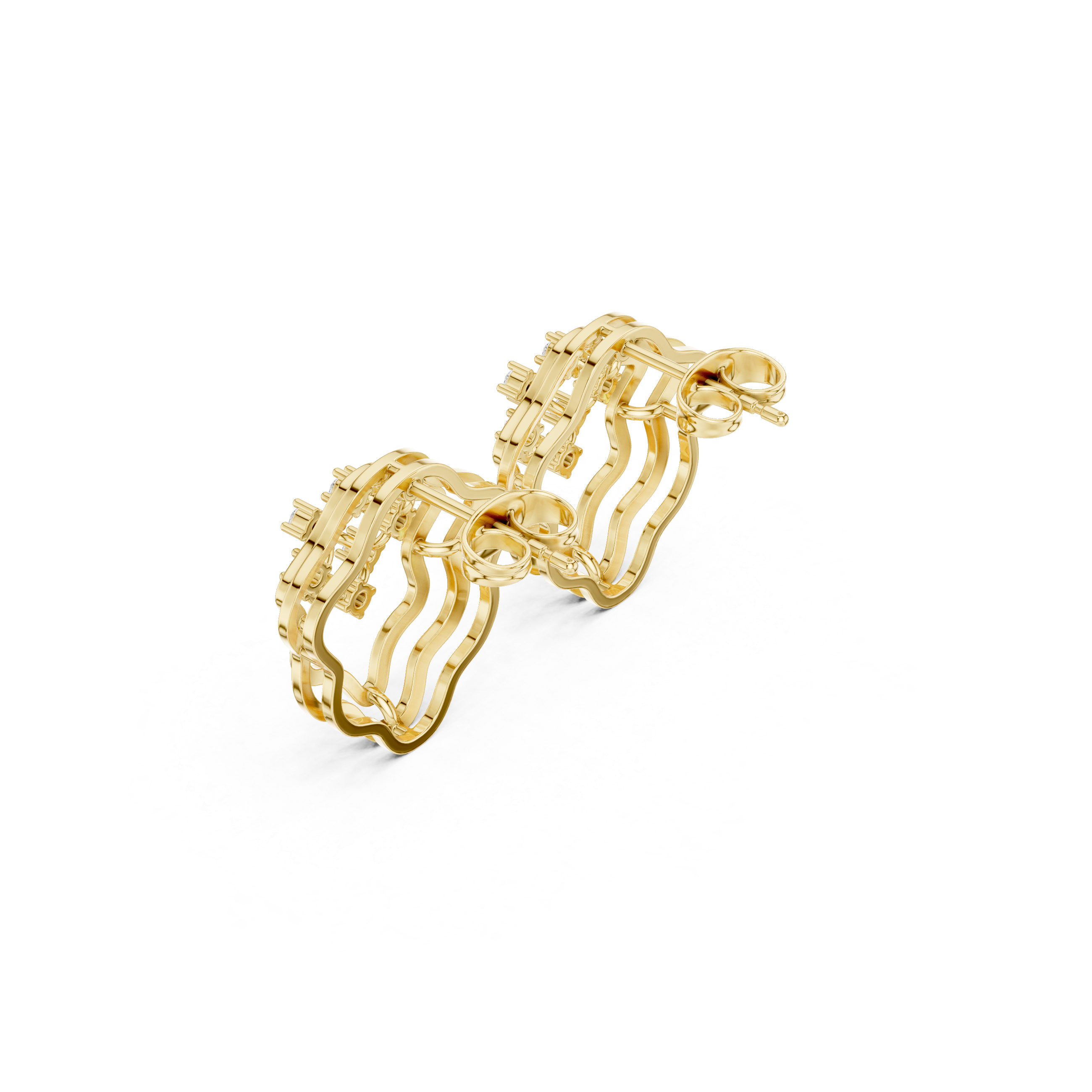 حلقان متدلية بتصميم متقاطع مرصعة بالألماس والمينا in Yellow Gold - VYKA Diamonds