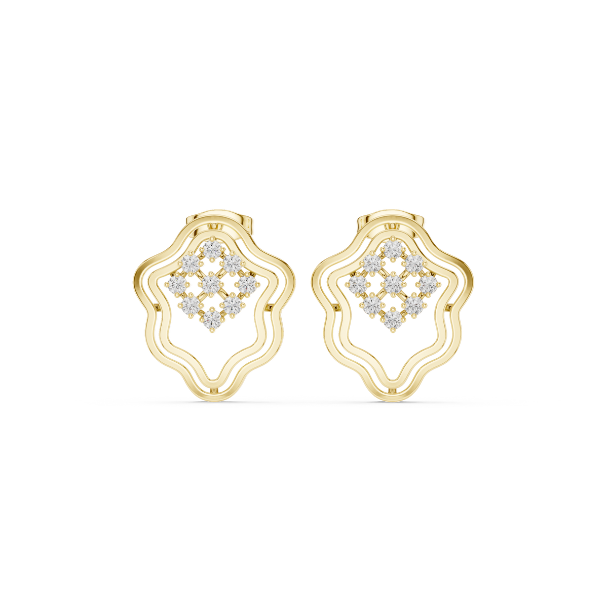 Crosshatch Pave Enamel Diamond Stud Earrings