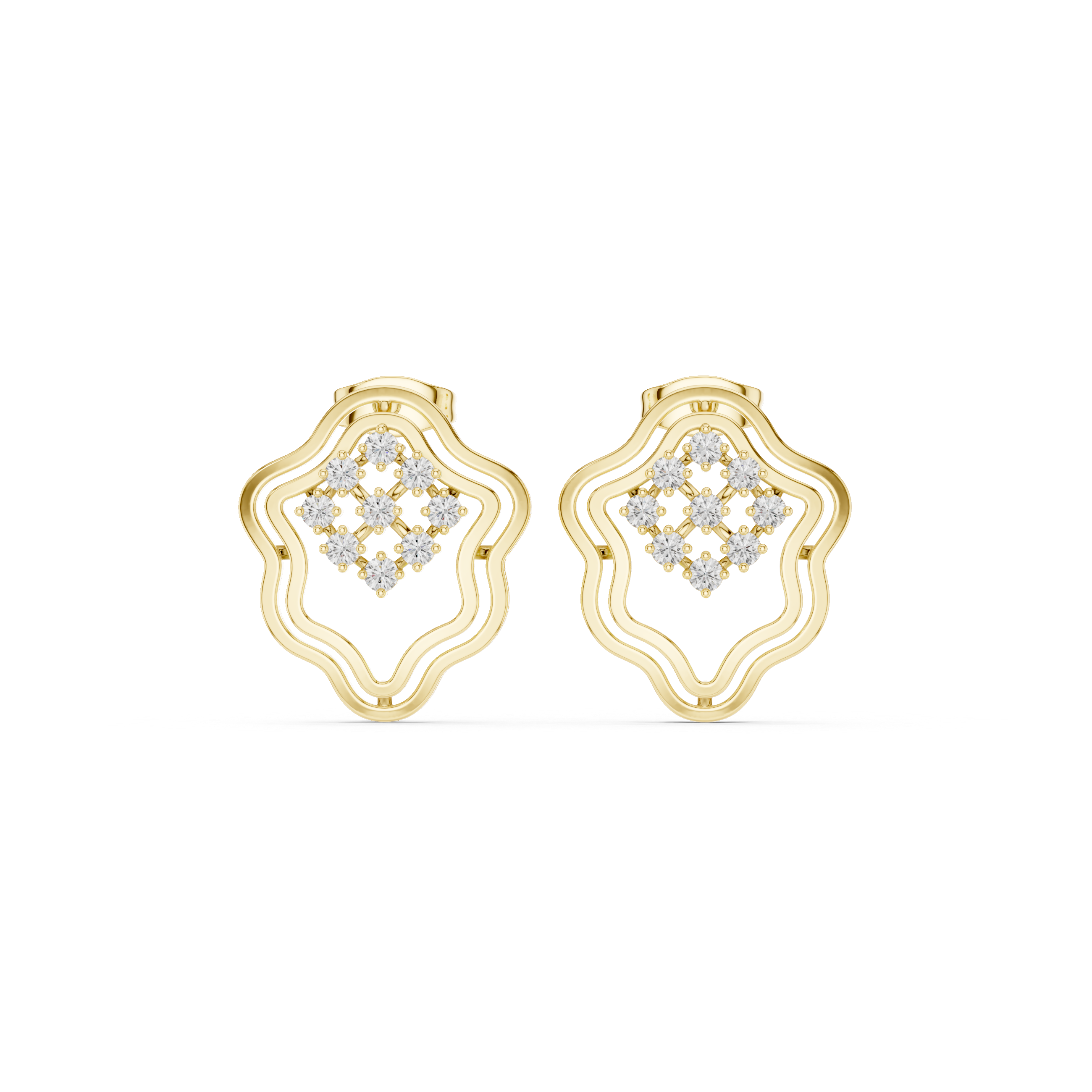 حلقان متدلية بتصميم متقاطع مرصعة بالألماس والمينا in Yellow Gold - VYKA Diamonds