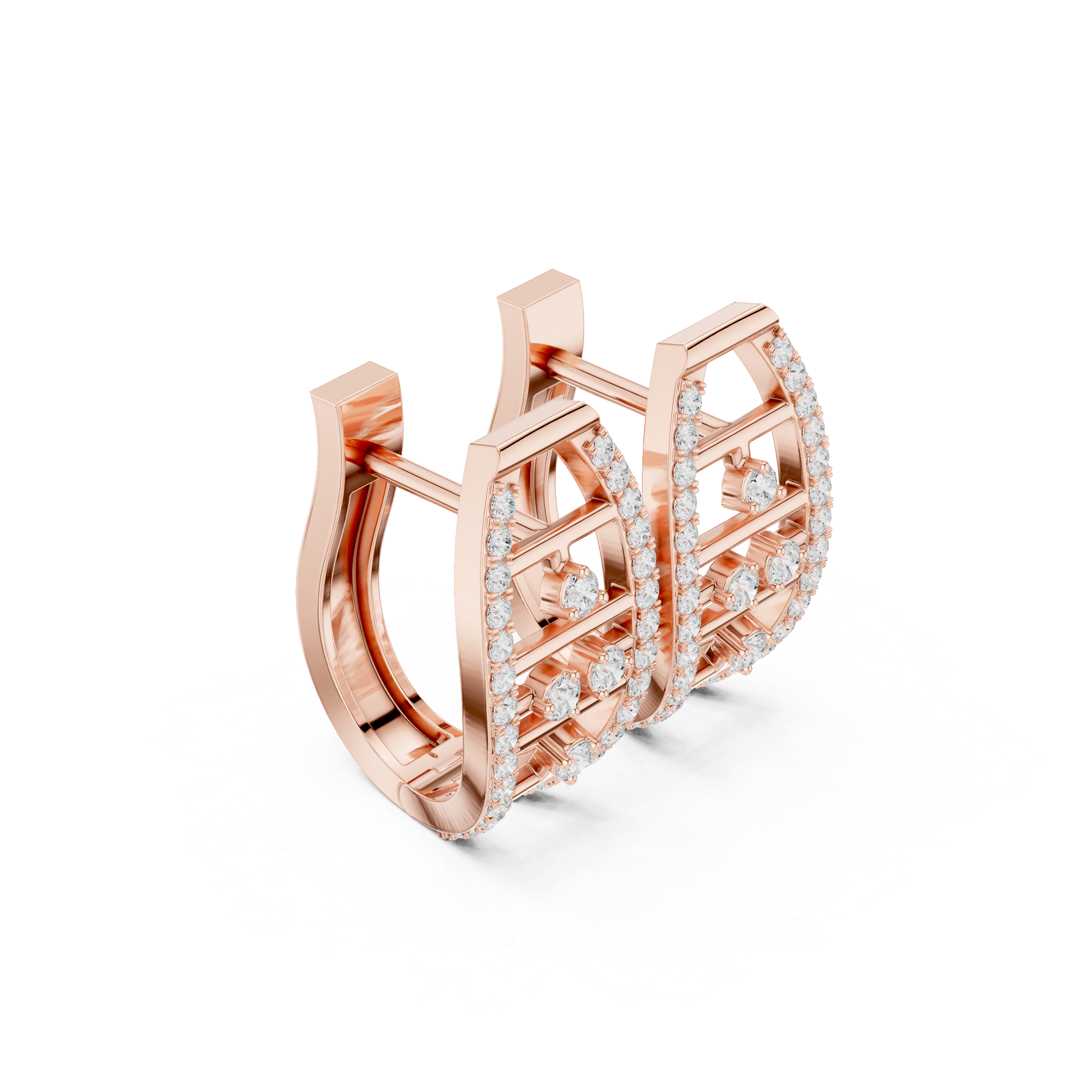Woven Grid Diamond Hoop Earrings in Rose Gold - VYKA Diamonds