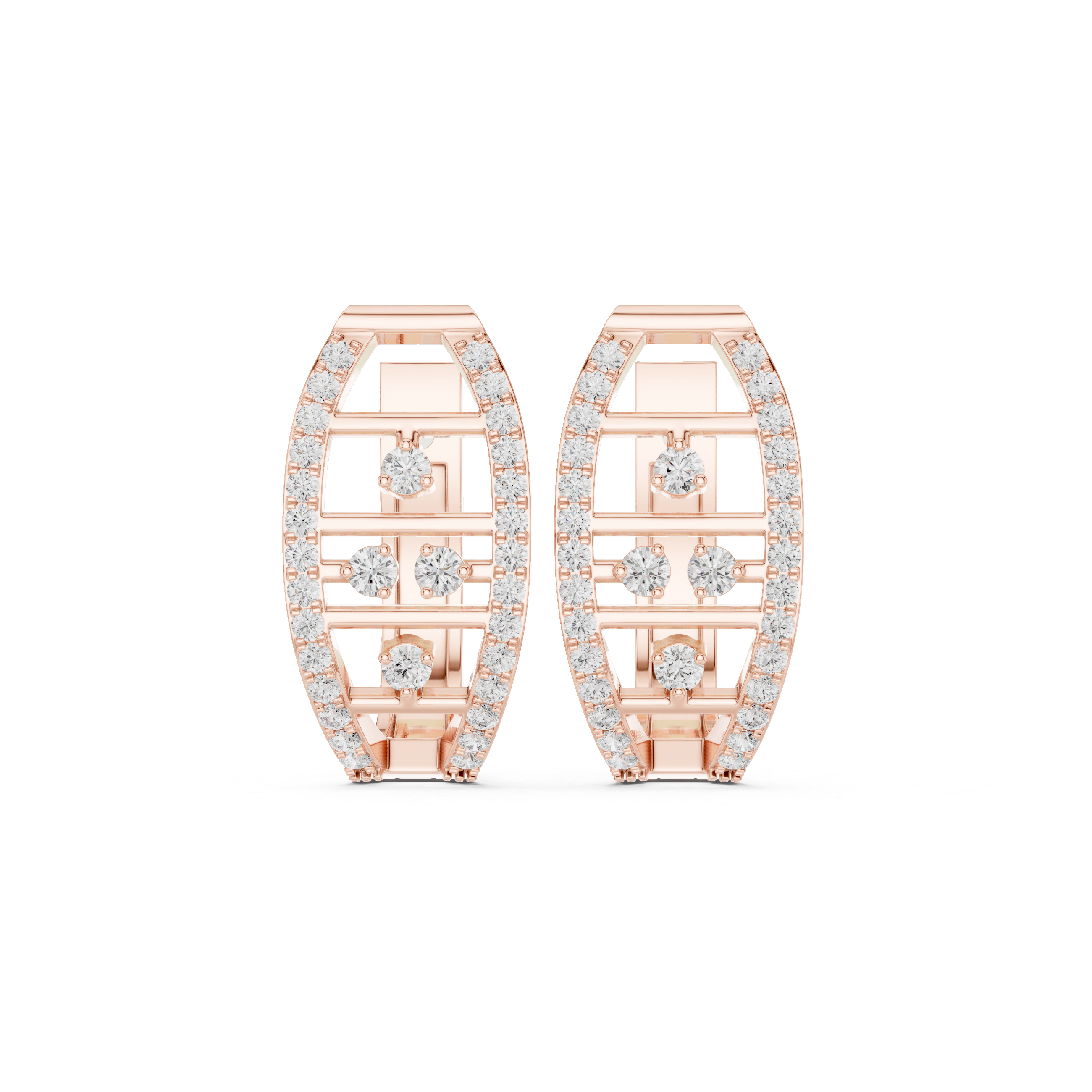 Woven Grid Diamond Hoop Earrings in Rose Gold - VYKA Diamonds