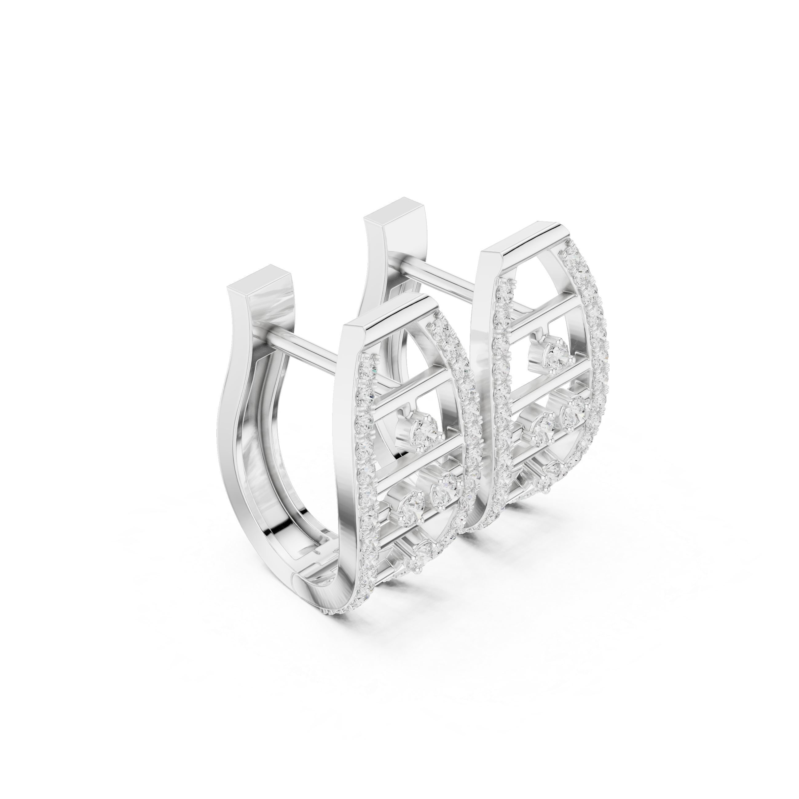 Woven Grid Diamond Hoop Earrings in White Gold - VYKA Diamonds
