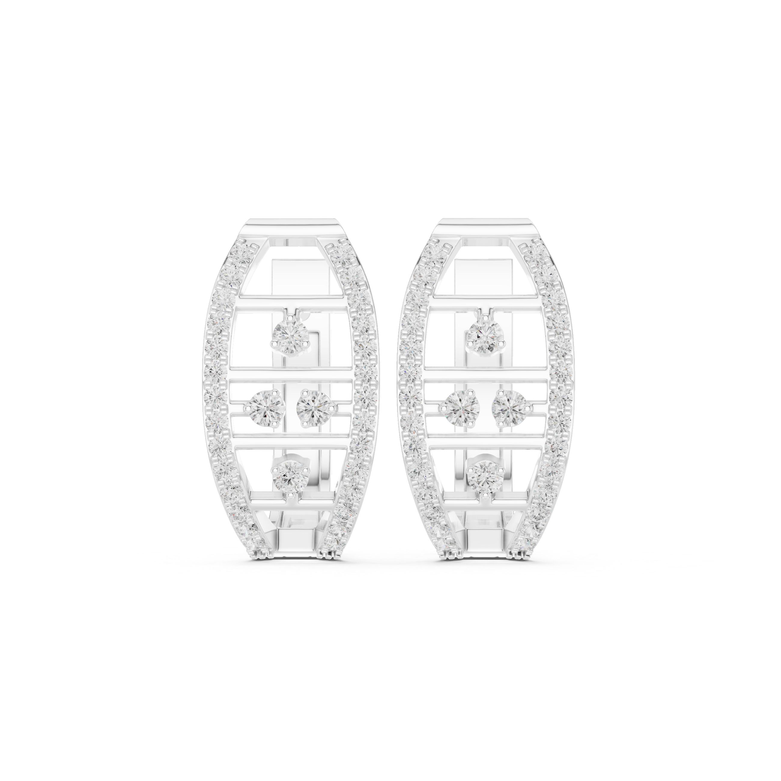 Woven Grid Diamond Hoop Earrings in White Gold - VYKA Diamonds
