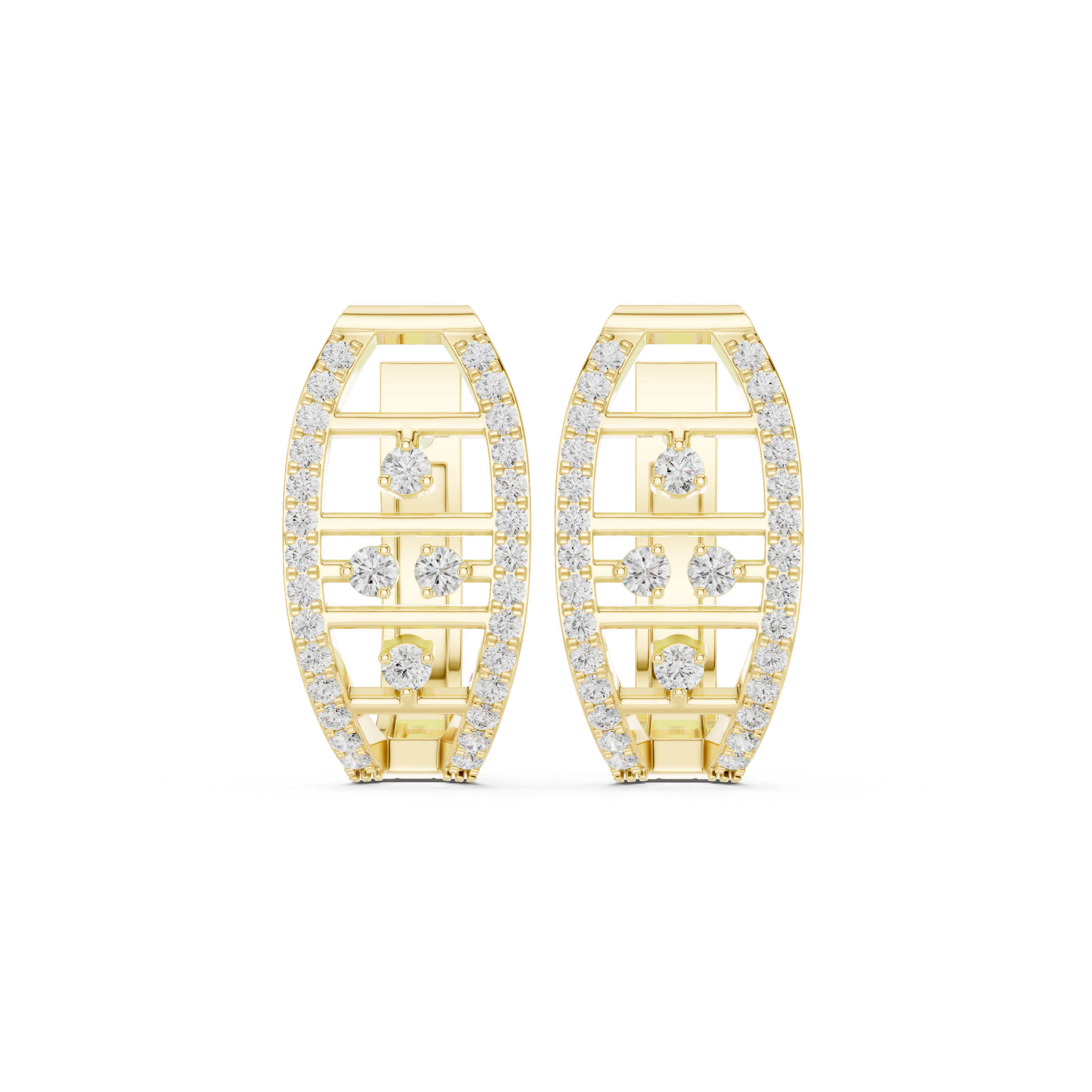 Woven Grid Diamond Hoop Earrings in Yellow Gold - VYKA Diamonds