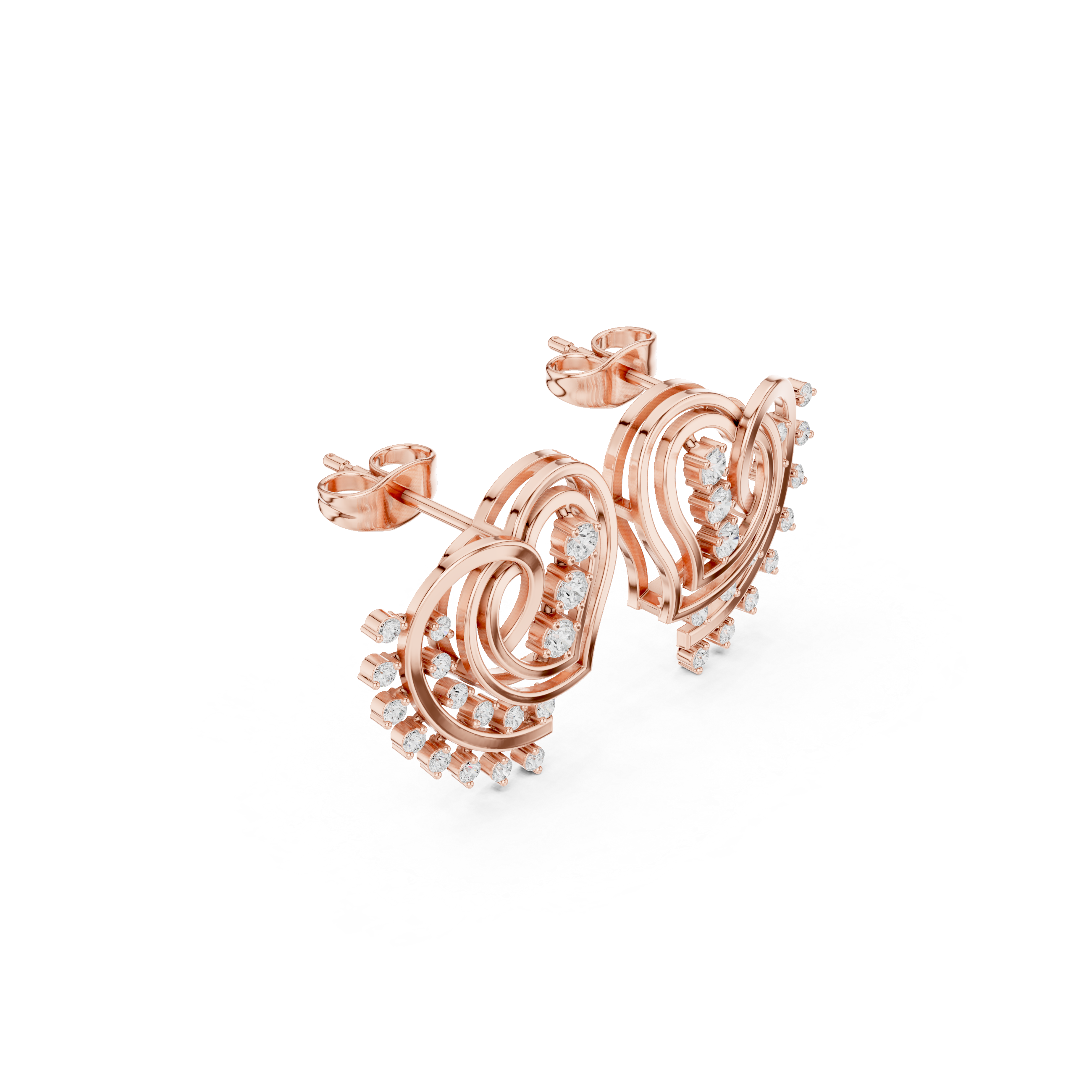 Woven Grid Enamel Diamond Stud Earrings in Rose Gold - VYKA Diamonds